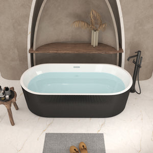 67 inch freestanding acrylic soaker tub in glossy black, full front view