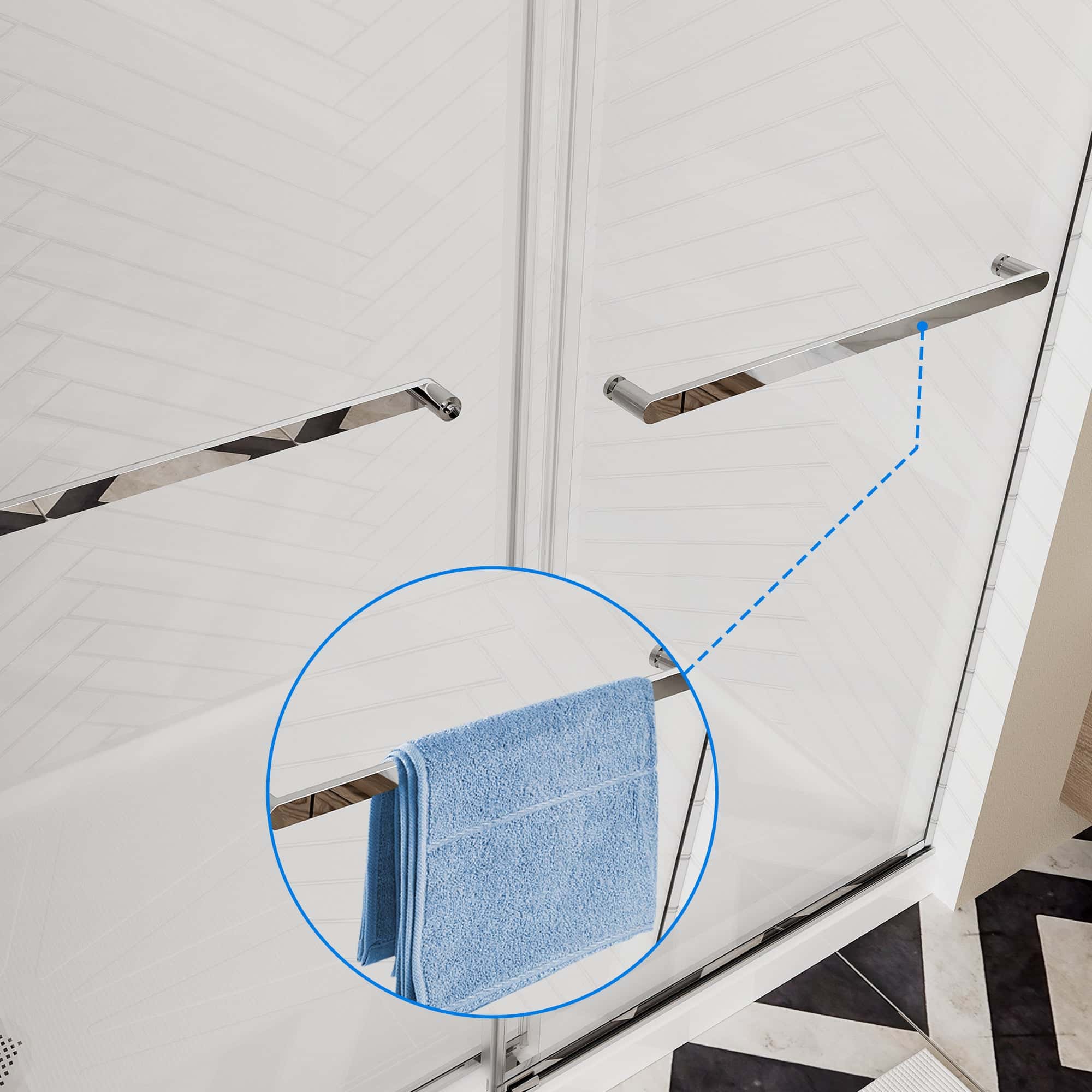 56-60"W × 76"H Double Sliding Frameless Shower Door With 3/8 inches (10mm) Clear Tempered Glass, Chrome Finish