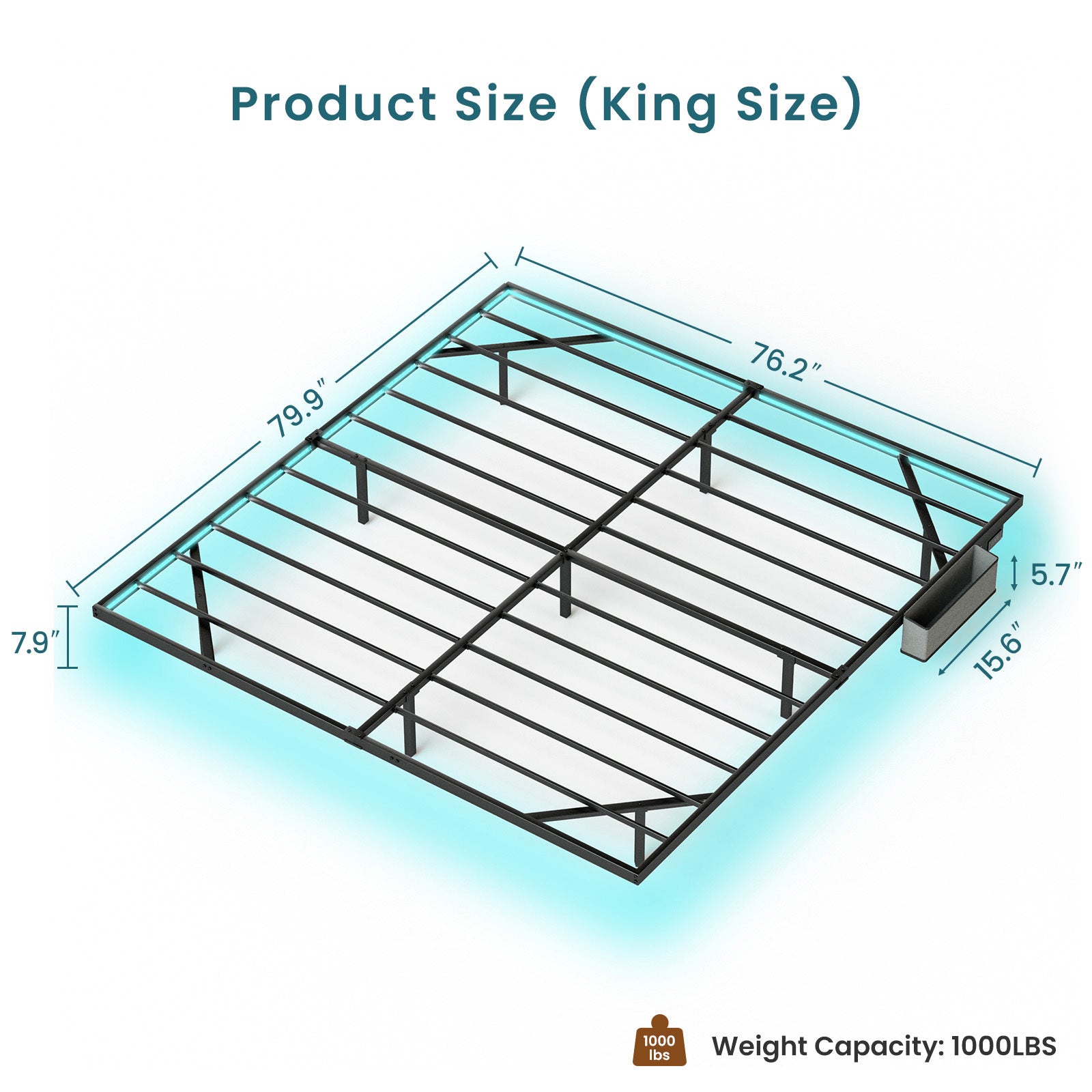 Floating Bed Frame King Size with LED Lights & charging station, Metal Platform Queen Bed, 79.9'' L x 76.2'' W x 7.9'' H.
