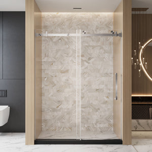 48 x 76 in Frameless Single Sliding Square-Tube Shower Door - 48 x 76 in / Brushed Nickel / Square Tube view 1