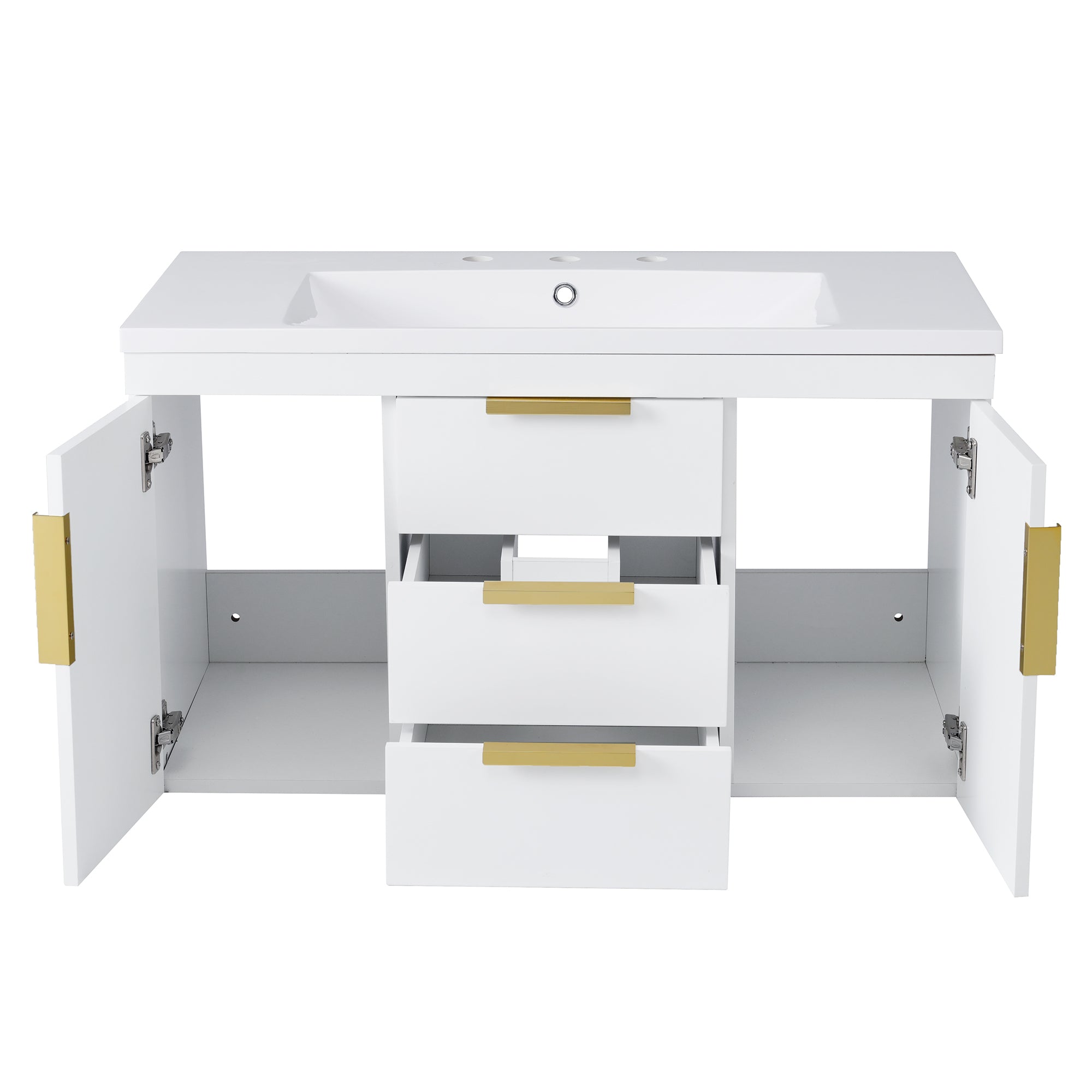 36'' Wall Mounted Bathroom Vanity with Resin Sink, Floating Bathroom Storage Cabinet with 2 Drawers, Solid Wood Bathroom Cabinet