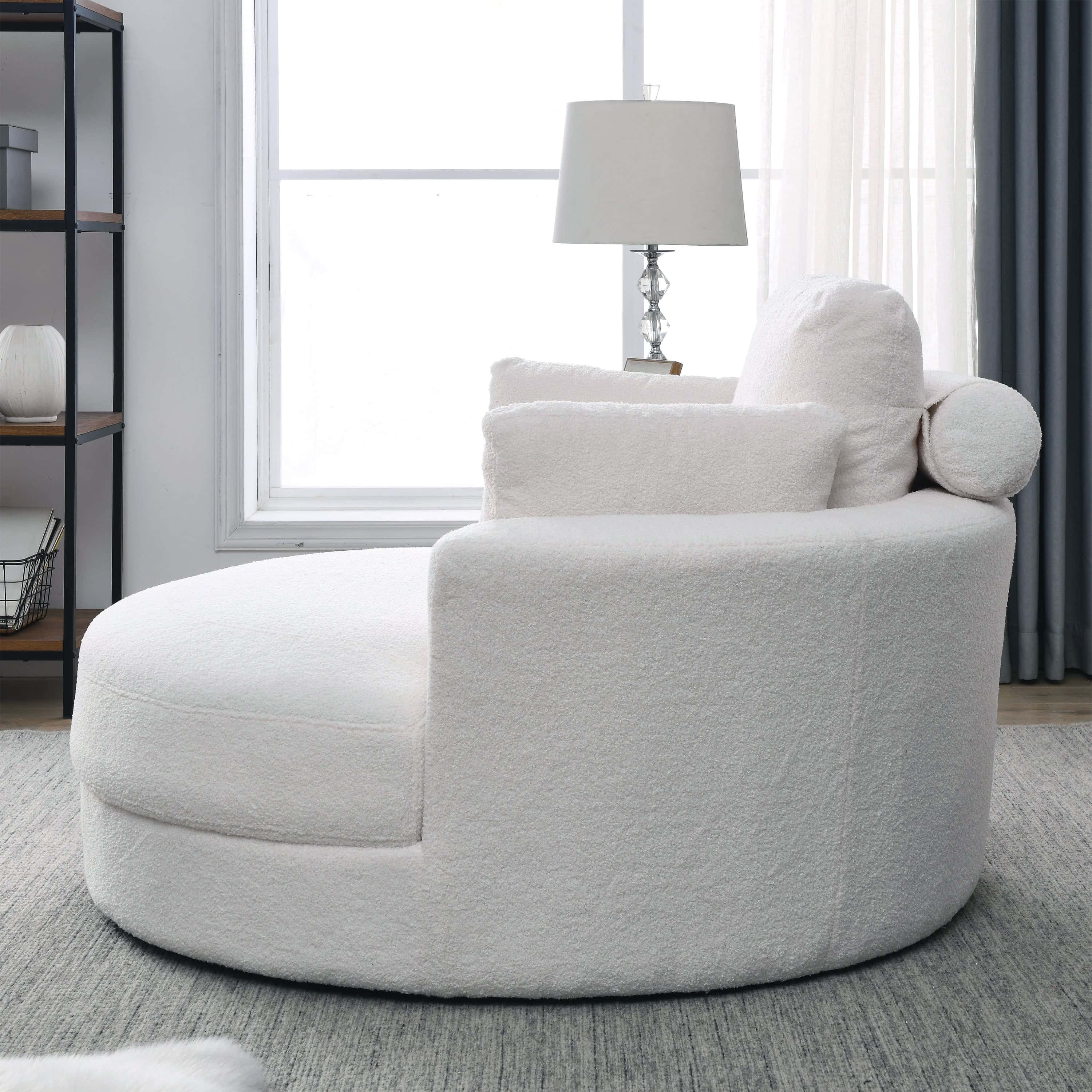 Welike Swivel Accent Barrel Modern Sofa Lounge Club Big Round Chair with Storage Ottoman Linen Fabric for Living Room Hotel with Pillows,Teddy White (Ivory)