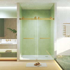 56-60 x 74 in Frameless Double Sliding Square-Tube Shower Door - 56-60 x 74 in / Brushed Gold / Square Tube view 1