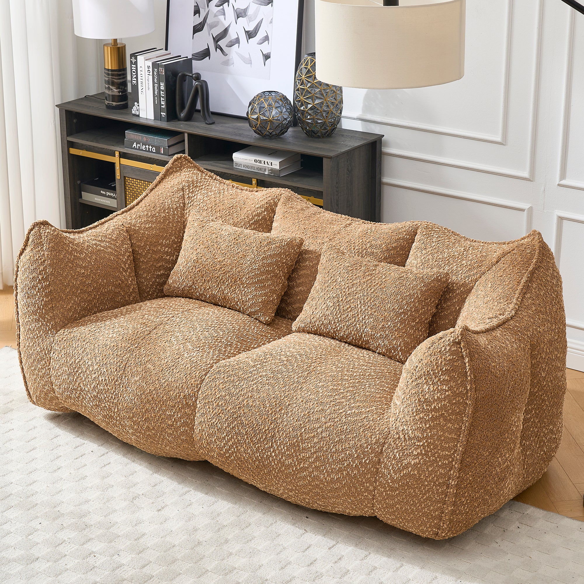 Square 2-person foam beanbag recliner sofa, front view