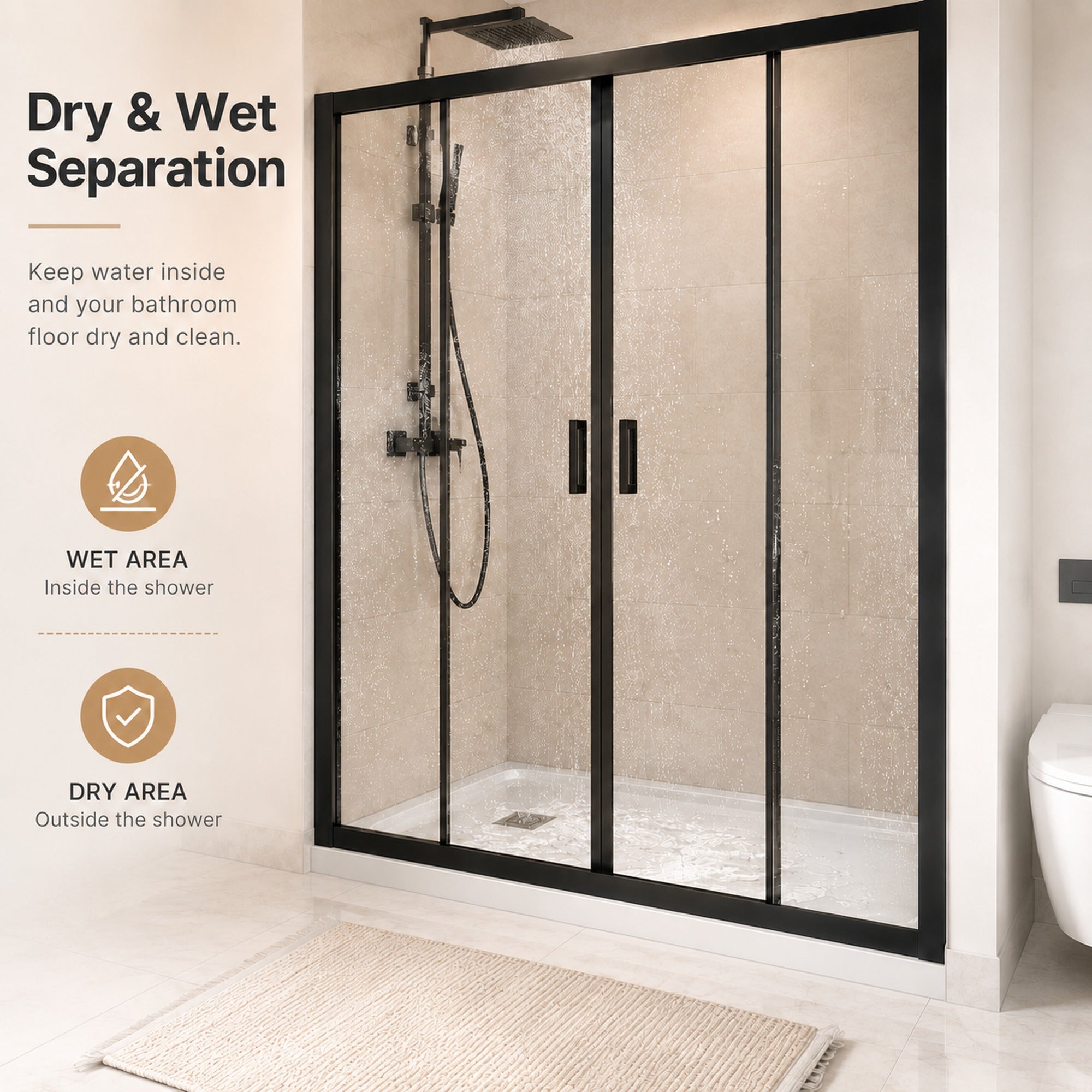 60 x 72 in Double Framed Sliding Shower Door - 60 x 72 in / Matte Black / 1/4 in Glass view 5
