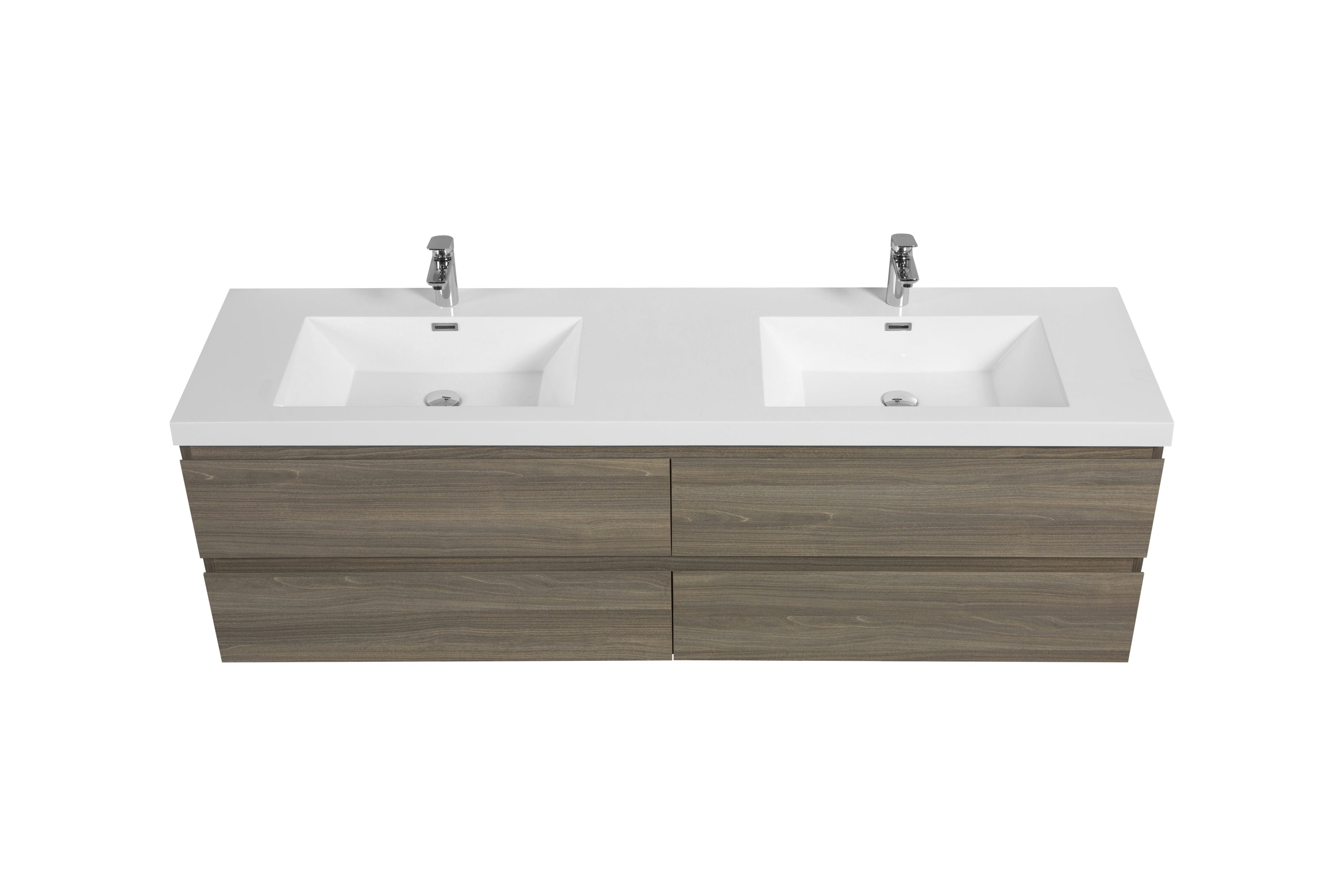 72" Floating Bathroom Vanity with Sink, Modern Wall-Mounted Bathroom Storage Vanity Cabinet with Two Resin Top Basin and Four Soft Close Drawers, Ash Grey 24V11-72AG
