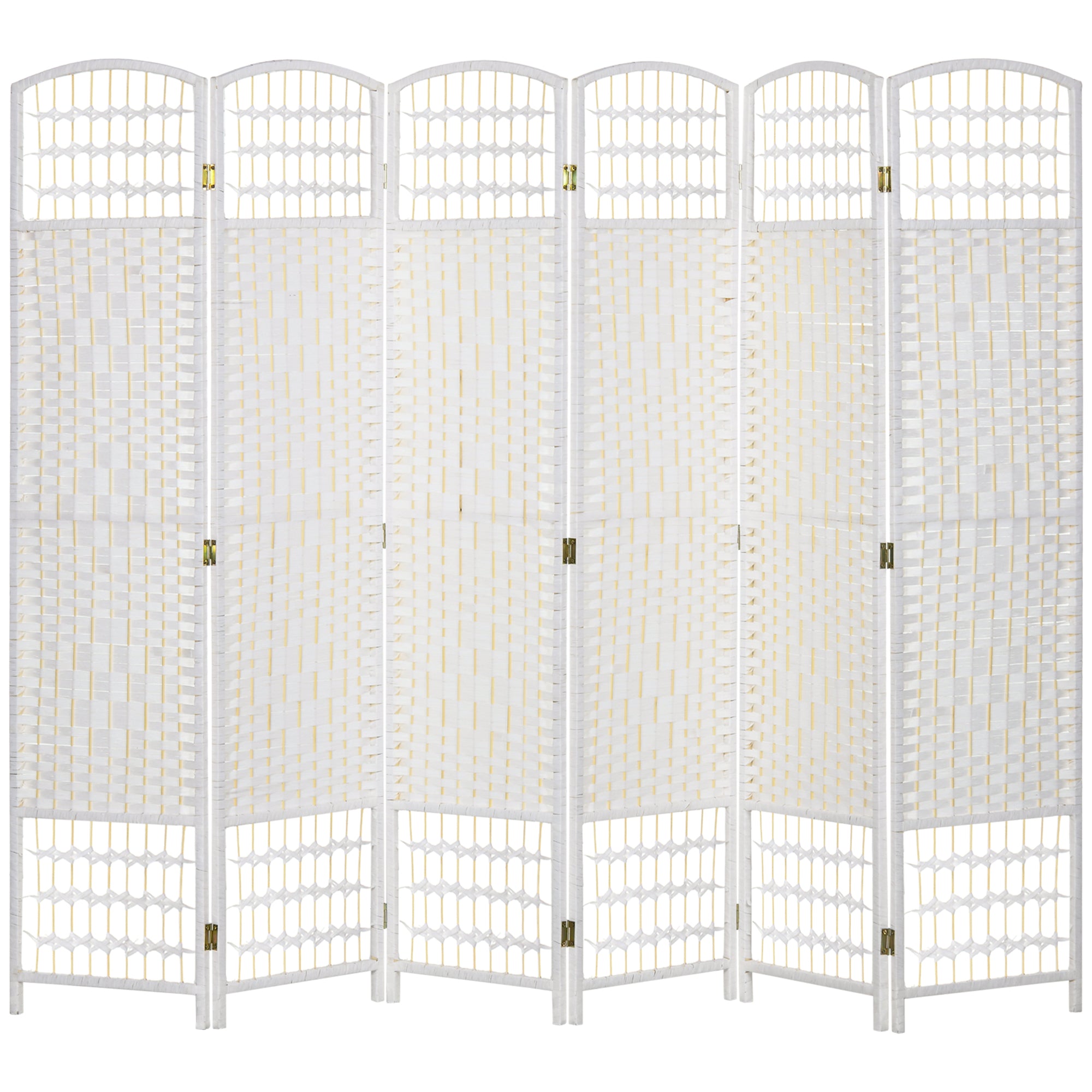 6 Panel Room Divider, Folding Privacy Screen, 5.6' Room Separator, Wave Fiber Freestanding Partition Wall Divider for Rooms, Home, Office, White