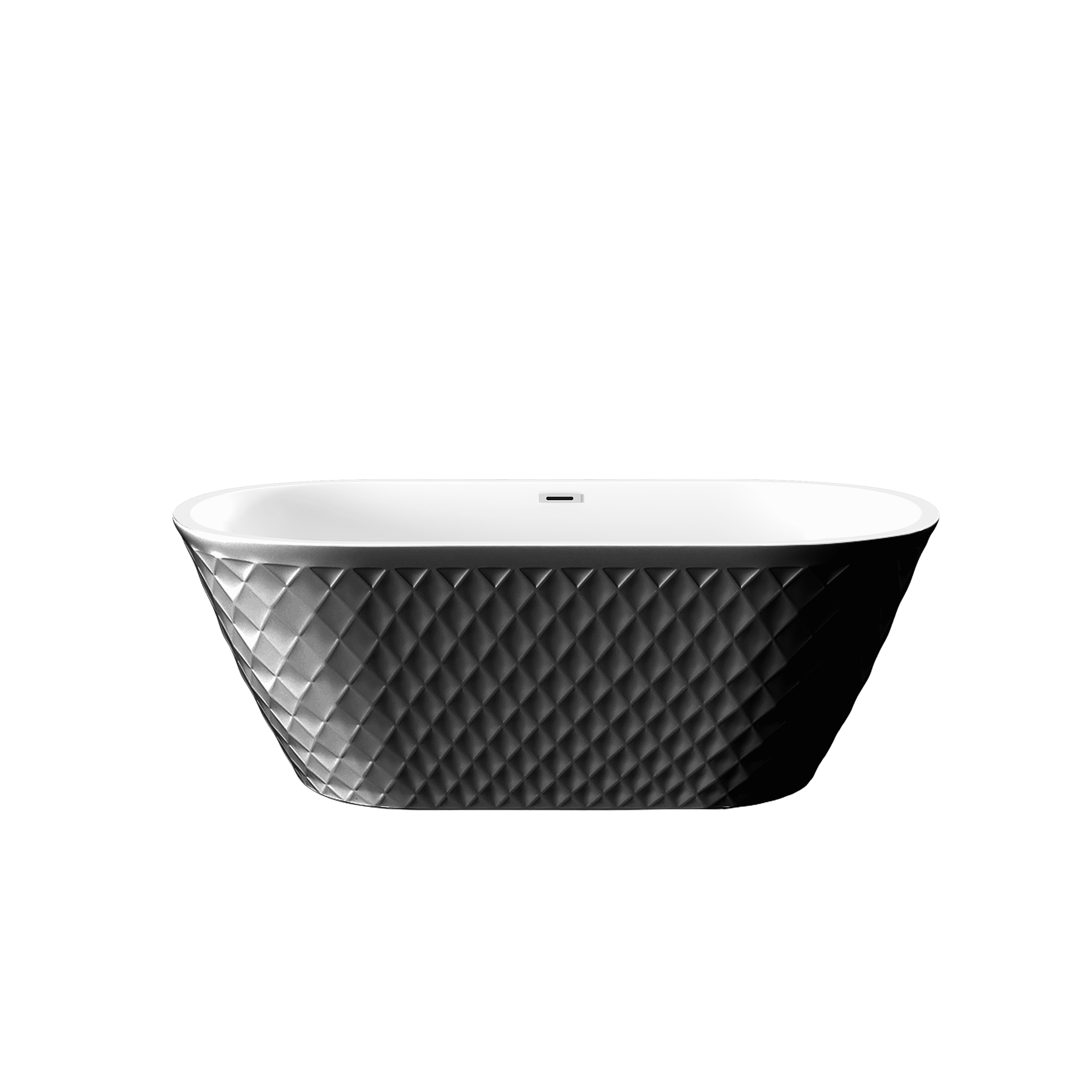 67'' acrylic freestanding bathtub with unique diamond pattern design: spacious oval shape, Black finish, brushed nickel overflow and pop-up drain CUPC Certificate