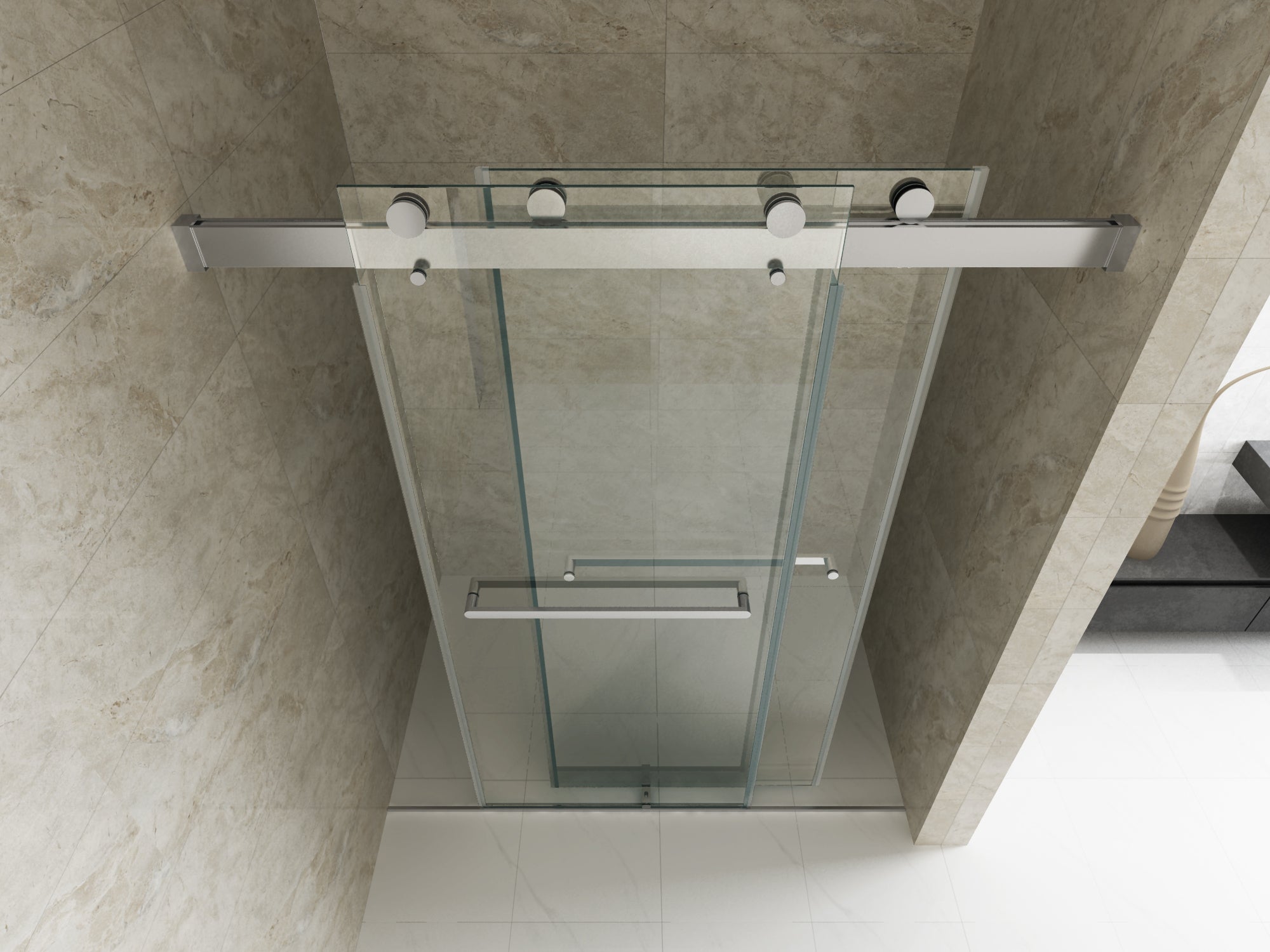 56 to 60 in. W x 76 in. H Double Sliding Frameless Soft-Close Shower Door, Premium 3/8 Inch (10mm) Thick Tampered Glass and Easy-cleaning Coating in Chrome 23D02-60C