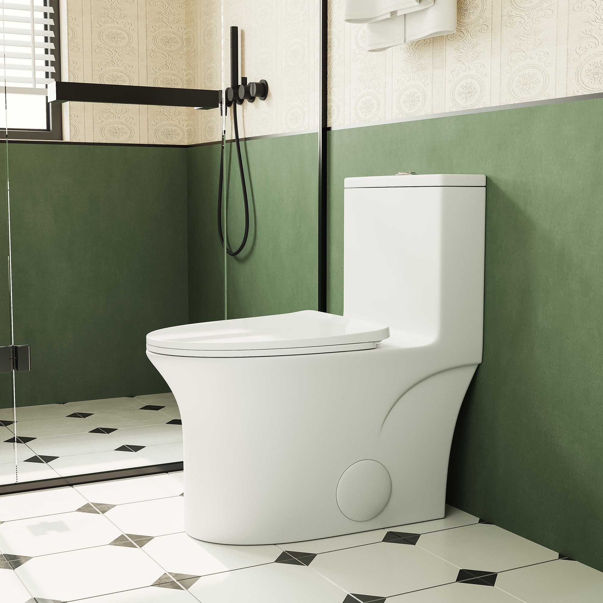 1.1/1.6 GPF Elongated Comfort Height Floor Mounted One-Piece Toilet, CUPC Certified, WaterSense Cetified, Ceramic, White Color, Soft Close Seat T039WT