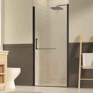 Frameless pivot shower door 33-34 inch Matte Black front view