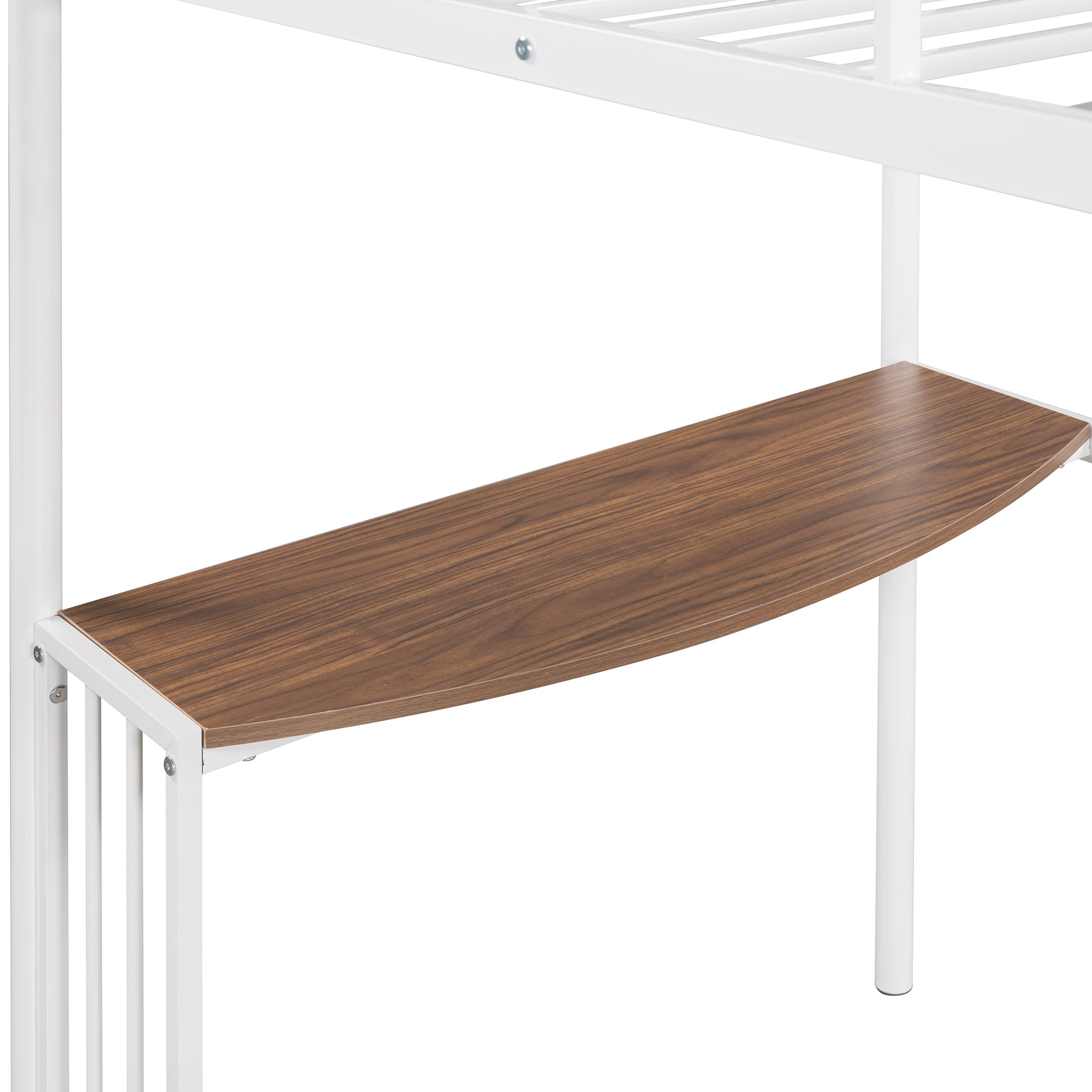 Twin Over Full Metal Bunk Bed with Desk, Ladder and Quality Slats for Bedroom, Metallic  White(OLD SKU :LP000092AAK)