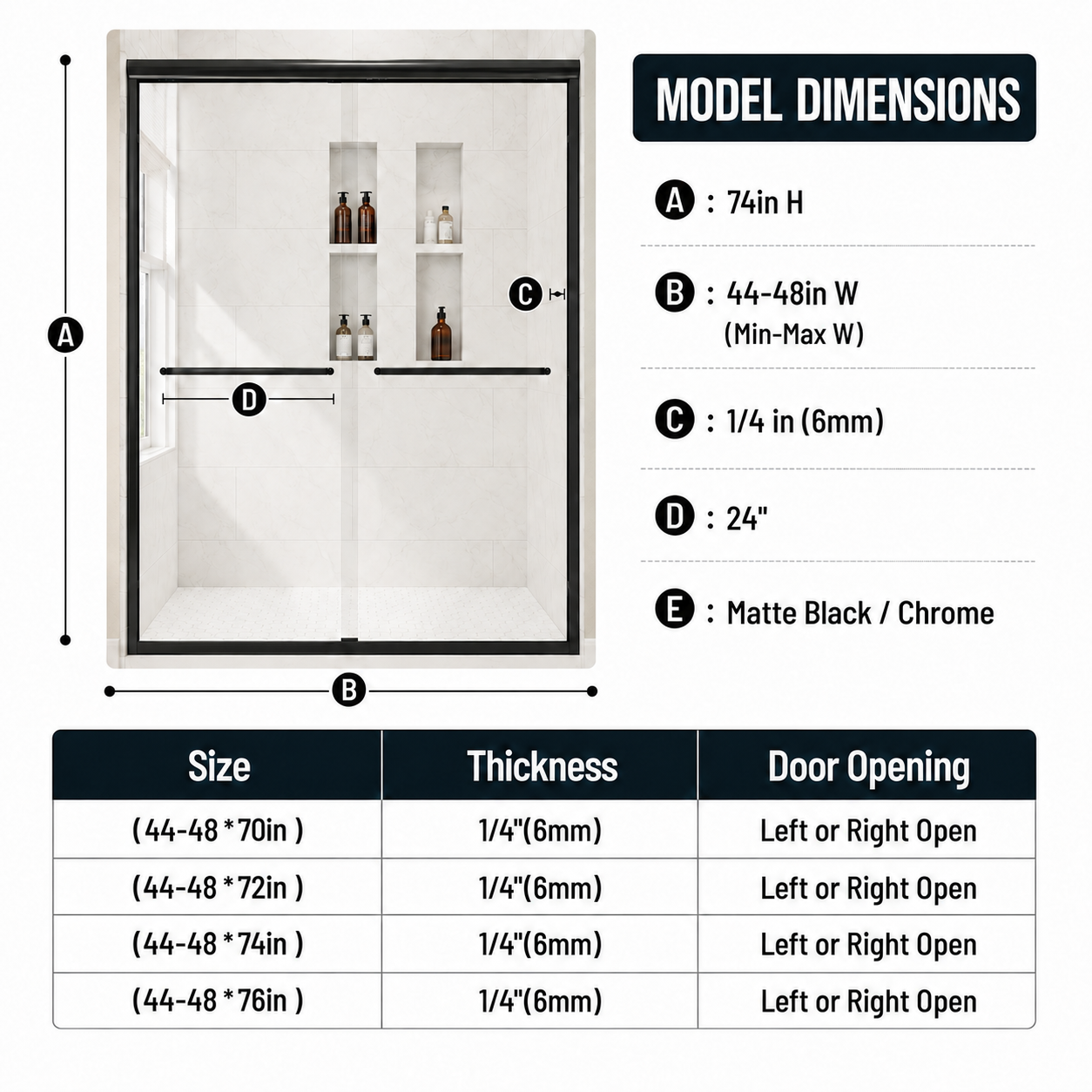 Framed double sliding shower door installed view