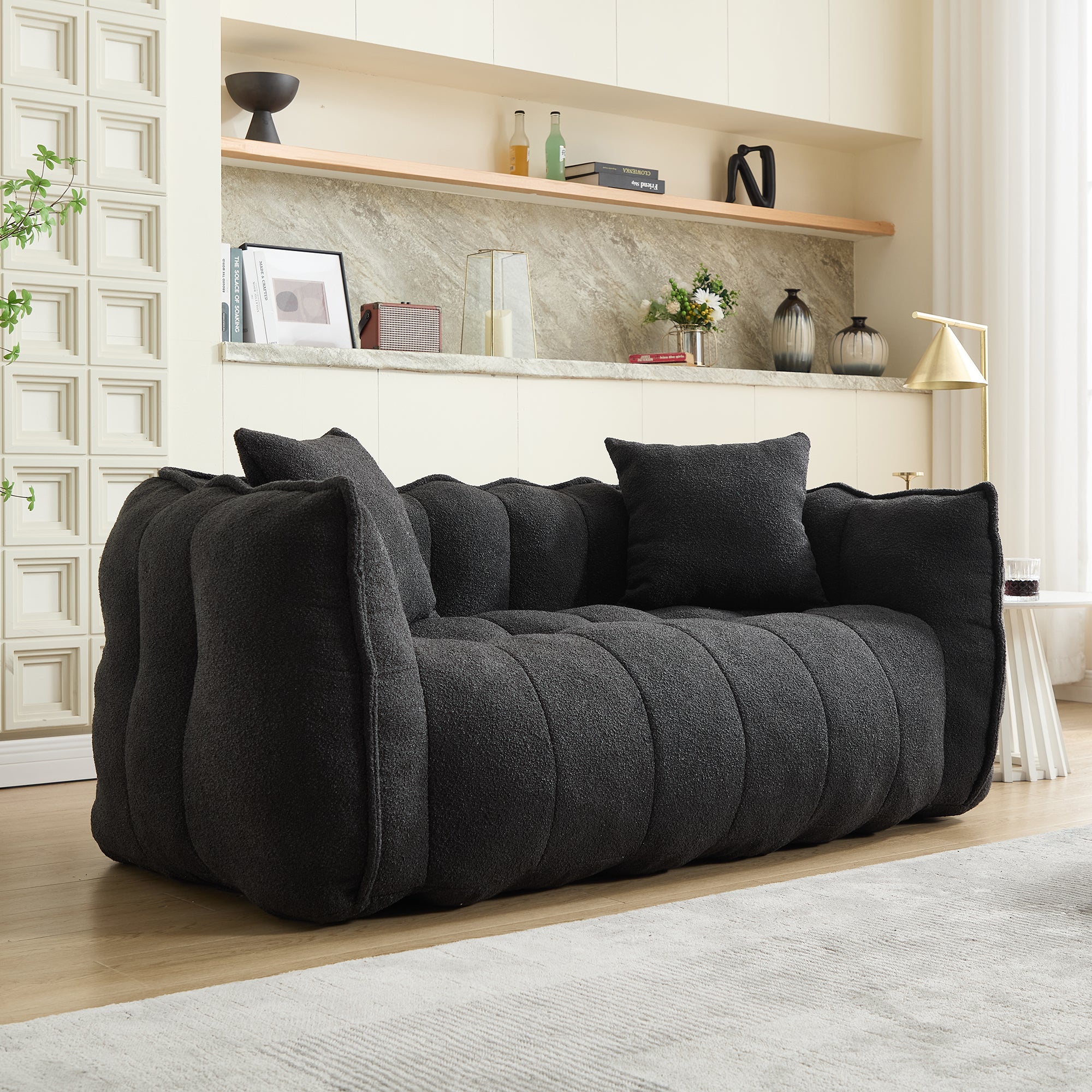 Square foam beanbag recliner sofa for two, lifestyle view