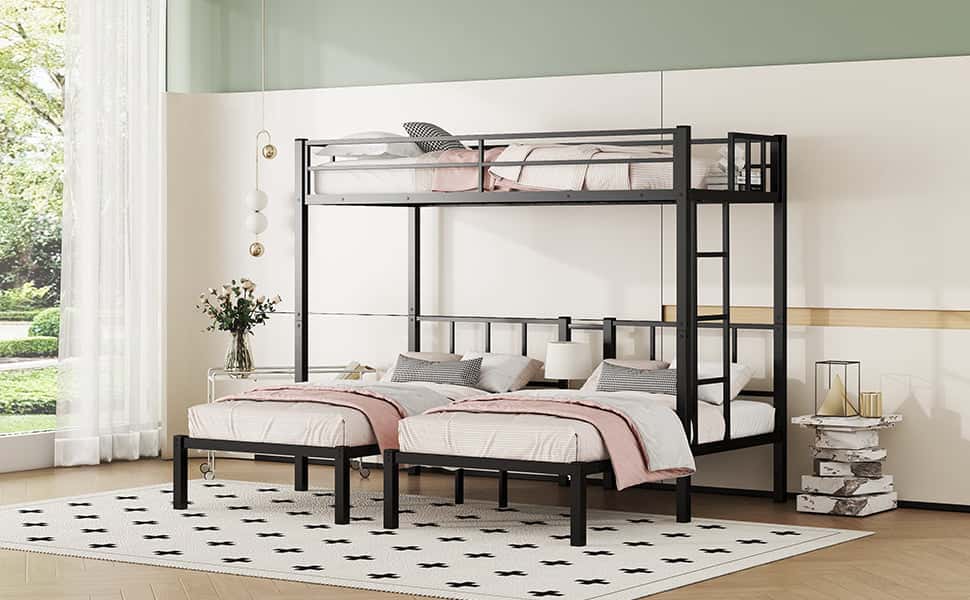 Twin over Twin & Twin Bunk Beds for 3, Twin XL over Twin & Twin Bunk Bed Metal Triple Bunk Bed, Black