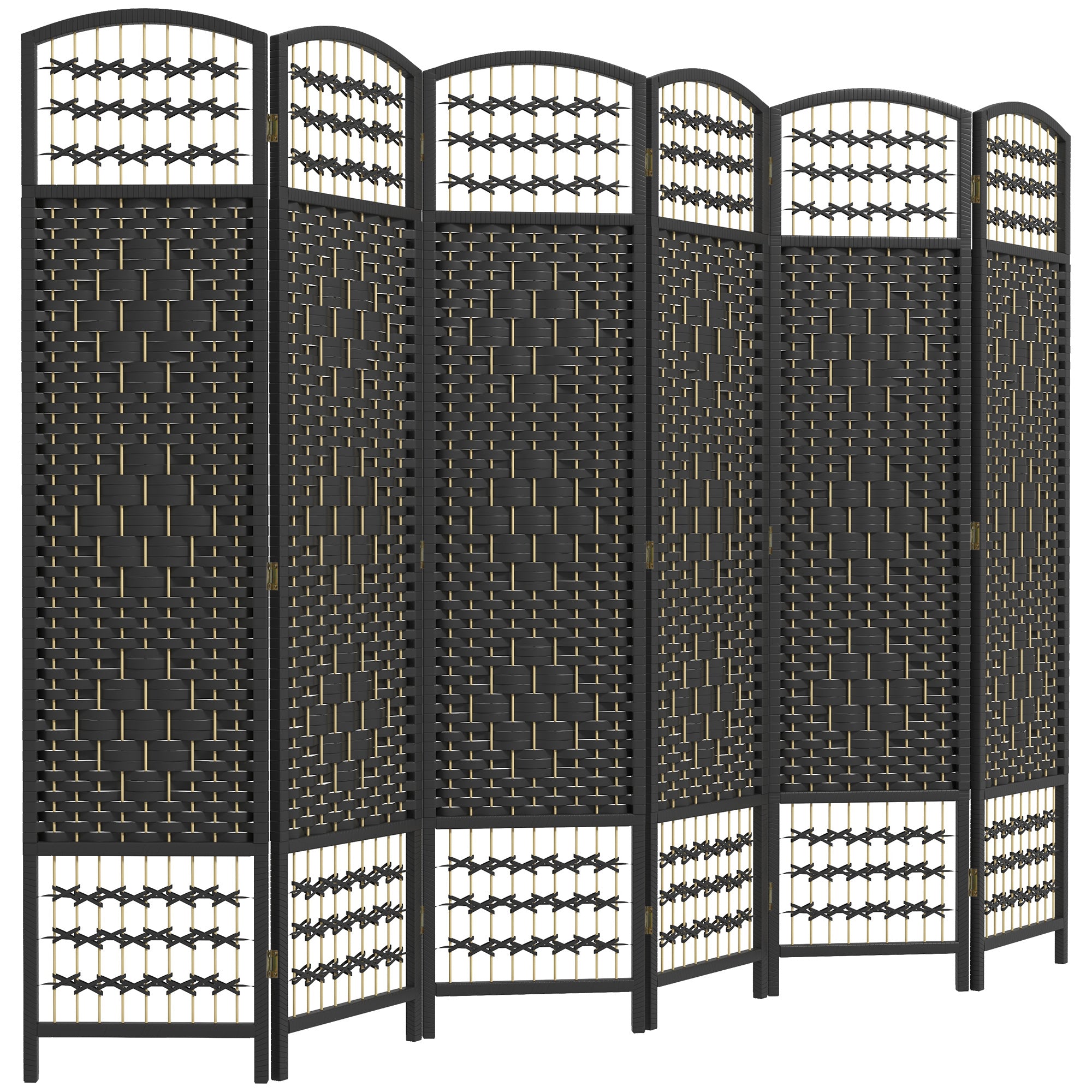HOMCOM 6 Panel Room Divider, Folding Privacy Screen, 5.6' Room Separator, Wave Fiber Freestanding Partition Wall Divider, Black
