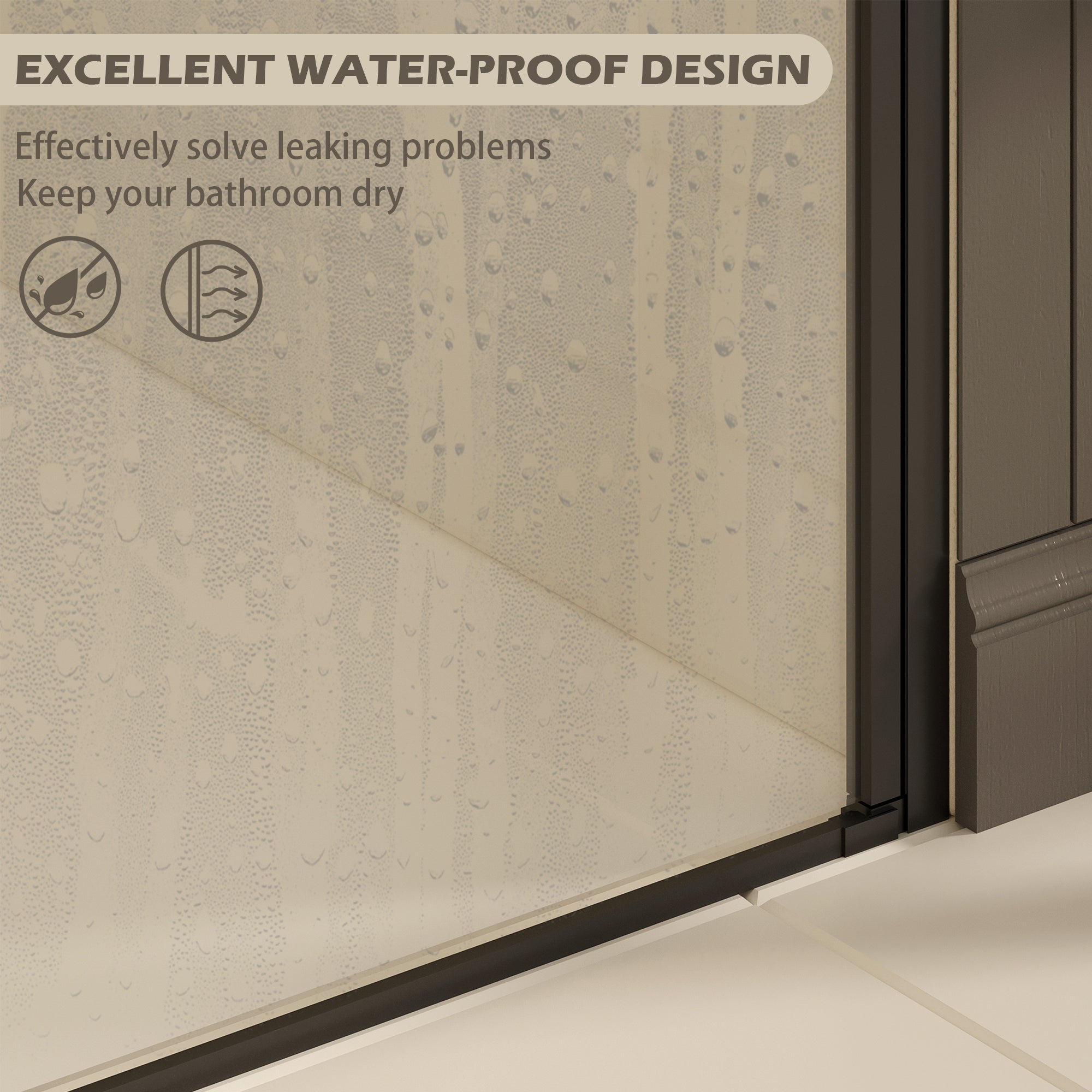 Frameless pivot shower door 33-34 inch Matte Black hardware view