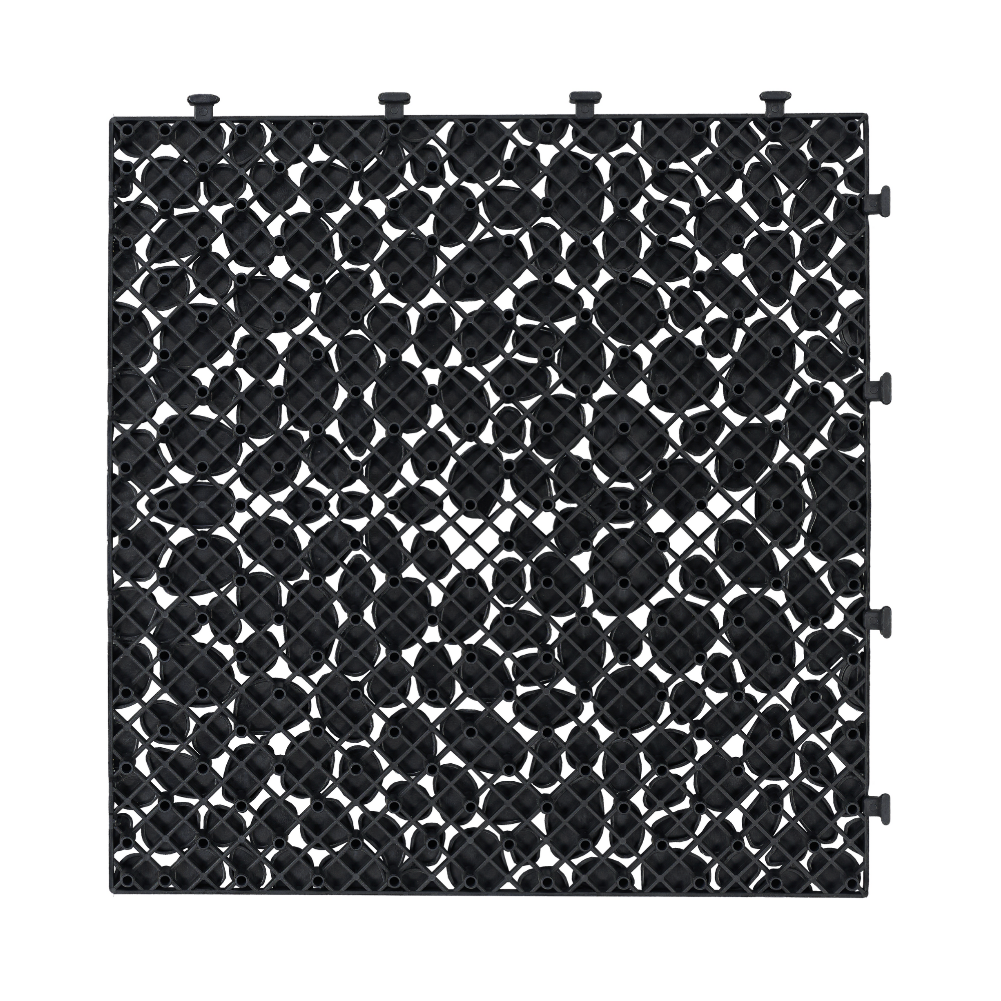 12 x 12 Inch Black Interlocking Deck Tiles Plastic Waterproof Outdoor All Weather Anti-slip Bathroom Shower Balcony Porch Strong Weight Capacity Upto 440 LBS, Pebble Stone Pattern Pack of 12