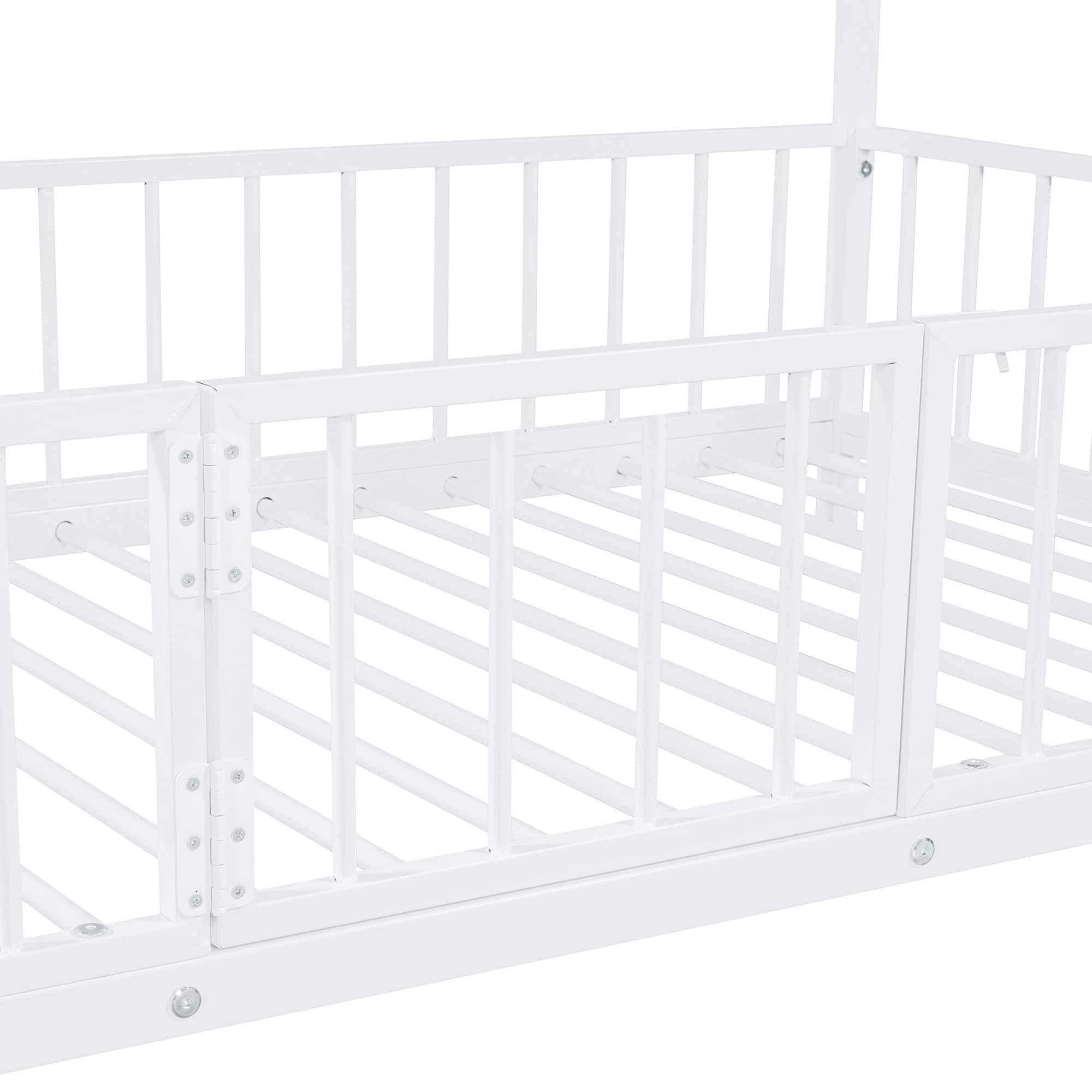 Twin over Twin Size Metal Bunk Bed with Slide and Guardrails, White