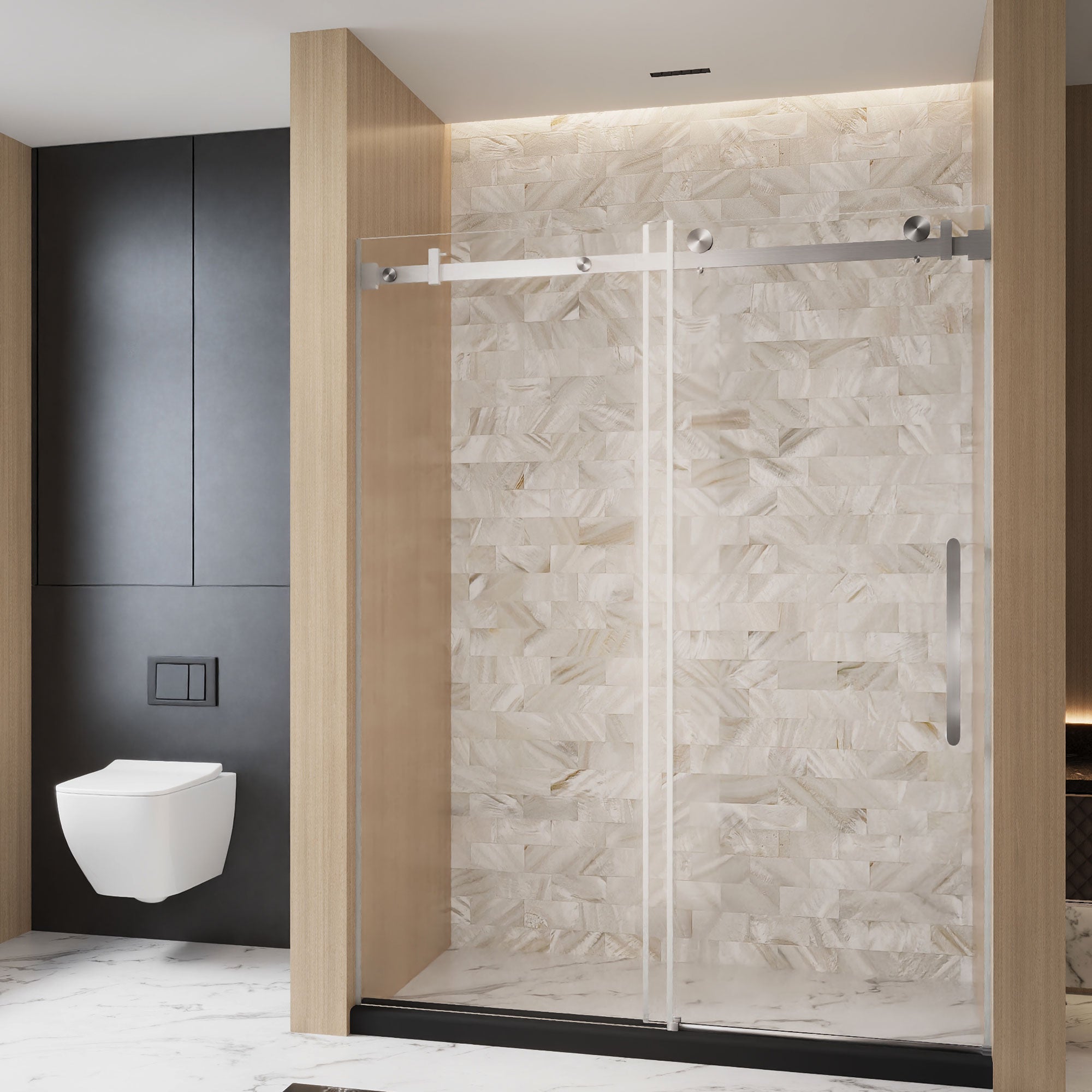 48 x 76 in Frameless Single Sliding Square-Tube Shower Door - 48 x 76 in / Brushed Nickel / Square Tube view 2