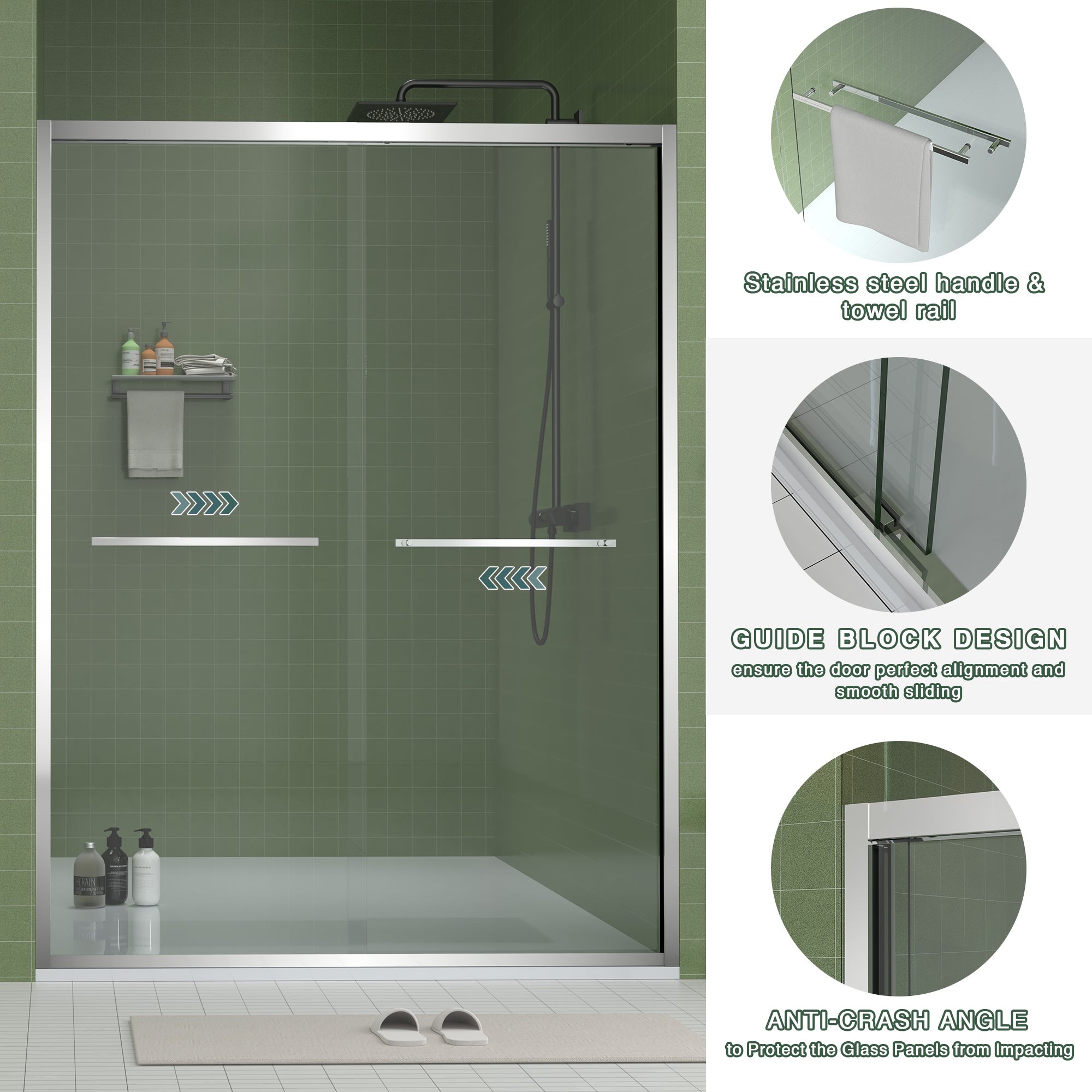 56-60 x 70 in Chrome Bypass Shower Door - 56-60 x 70 in / Chrome view 6