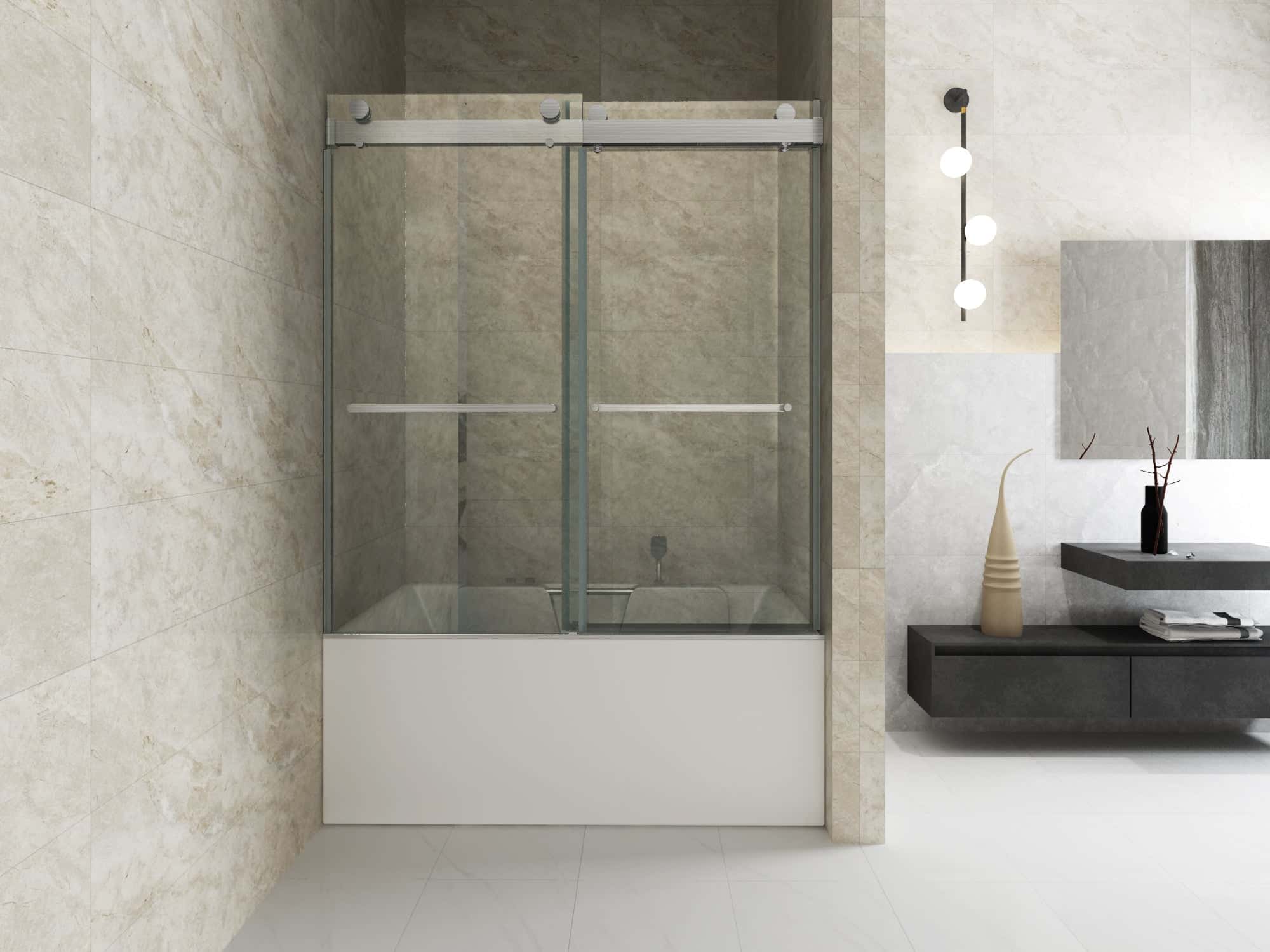 56-60"W x 65''H Frameless Double Sliding Tub Door, Bypass Tub Door Clear Glass Soft Closing in Chrome 23D02-T60C