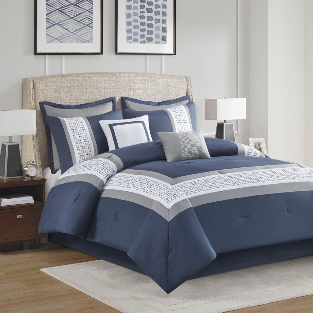 Queen 8 Piece Embroidered Comforter Set
