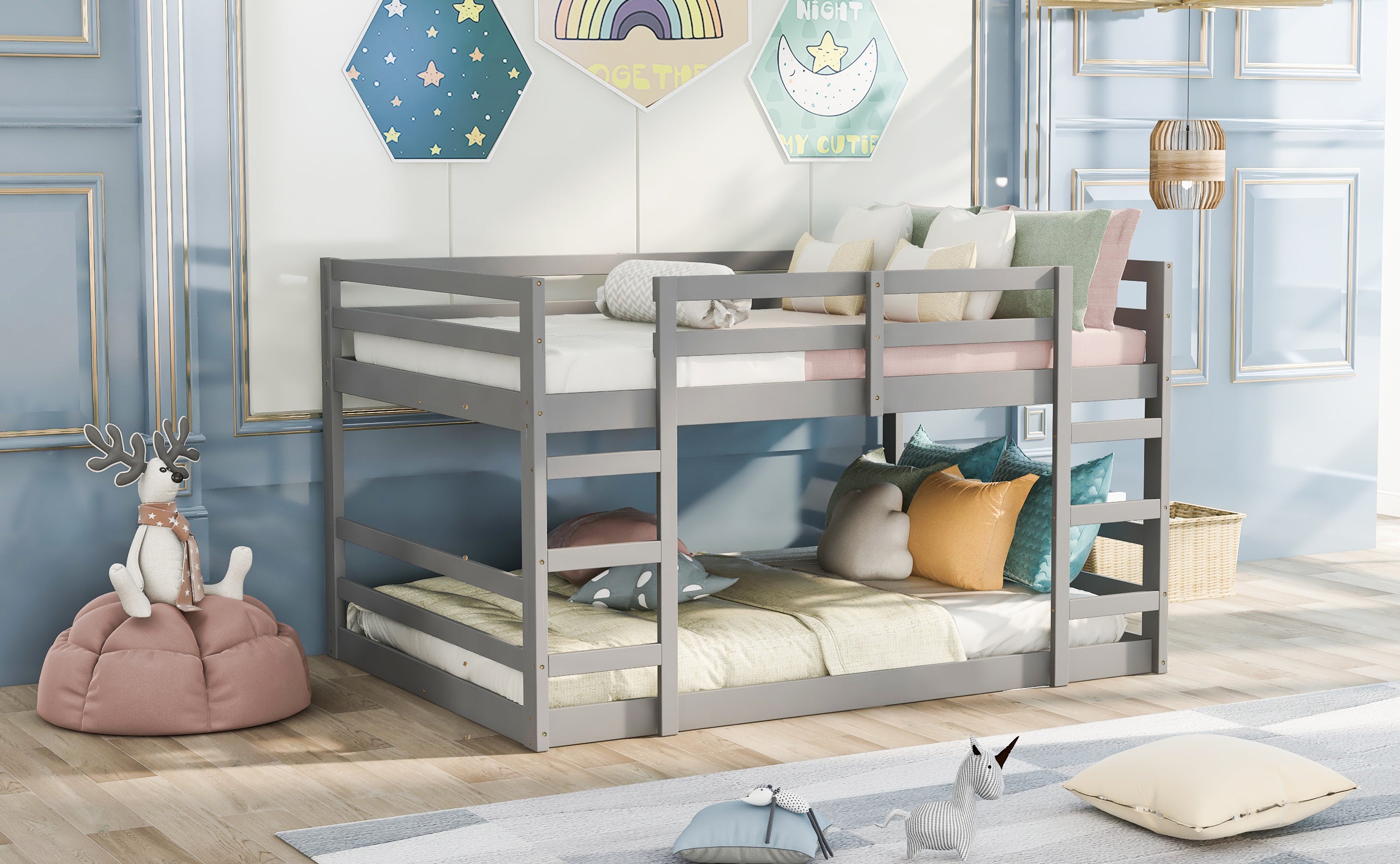Full Over Full Bunk Bed with Ladder, Gray(OLD SKU:WF282788AAE)