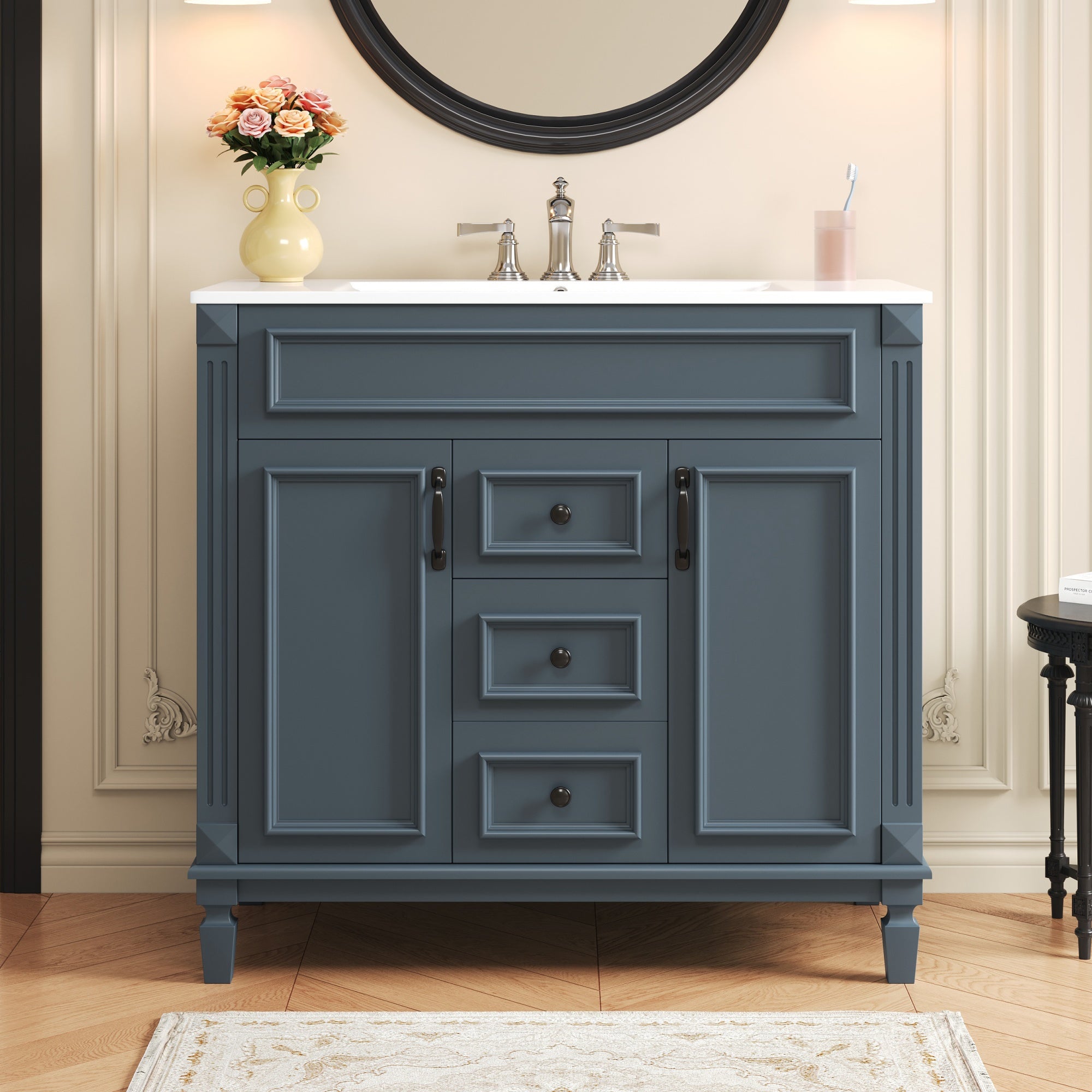 36 in modern single-sink bathroom vanity with top sink, front view