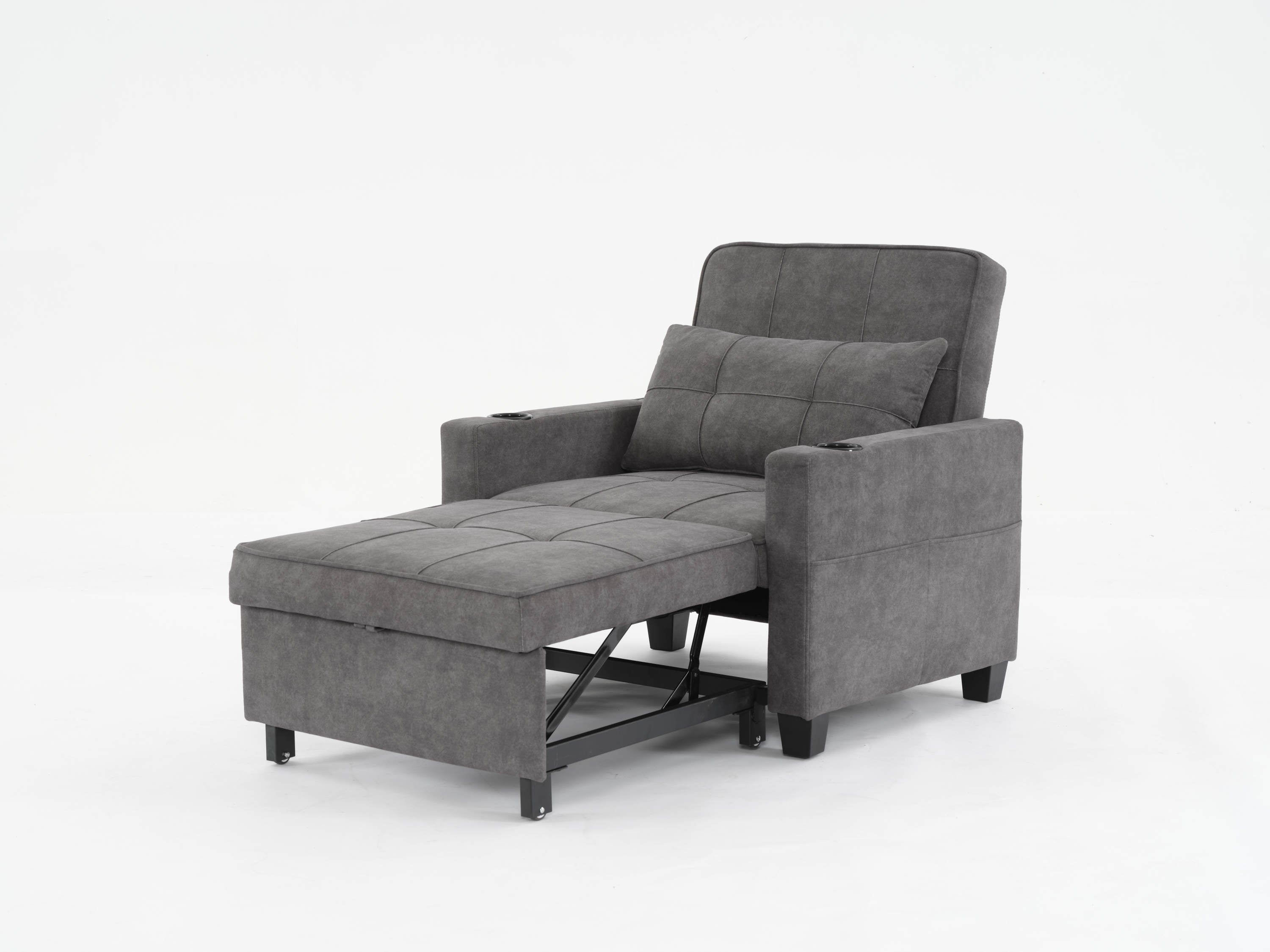 Futon Chair Bed Convertible Chair 3-in-1 Pull Out Sleeper Chair Beds with USB Ports,Wear-resistant and Anti-scratch, Armchair Bed Sleeper for Living Room (Dark Grey Scratch Cloth)