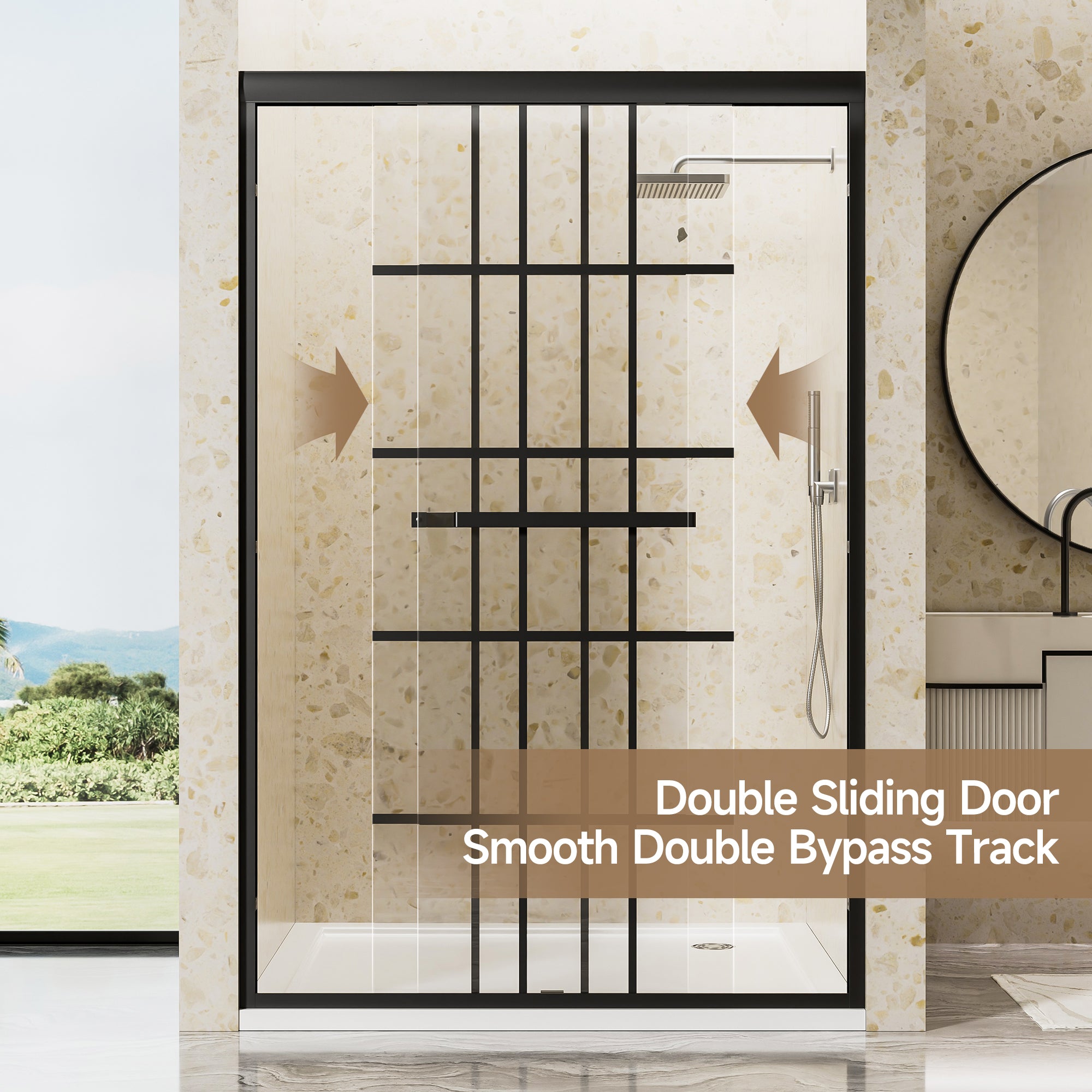 44-60 x 72 in Aluminum Frame Double Sliding Shower Door - 44-48 x 72 in / Matte Black view 4