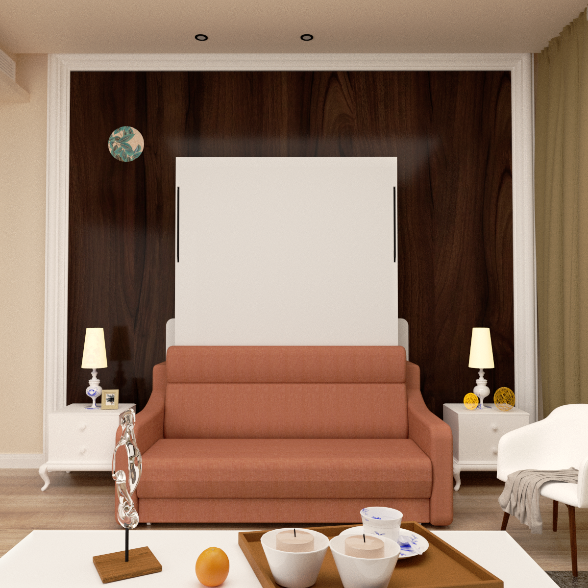 No Need Fix to The Wall Morden Deisgn  Vertical Murphy Bed with Sofa for Bedroom or Guestroom White Wall Bed Space Saving Hidden Bed with New Style Gas Struts