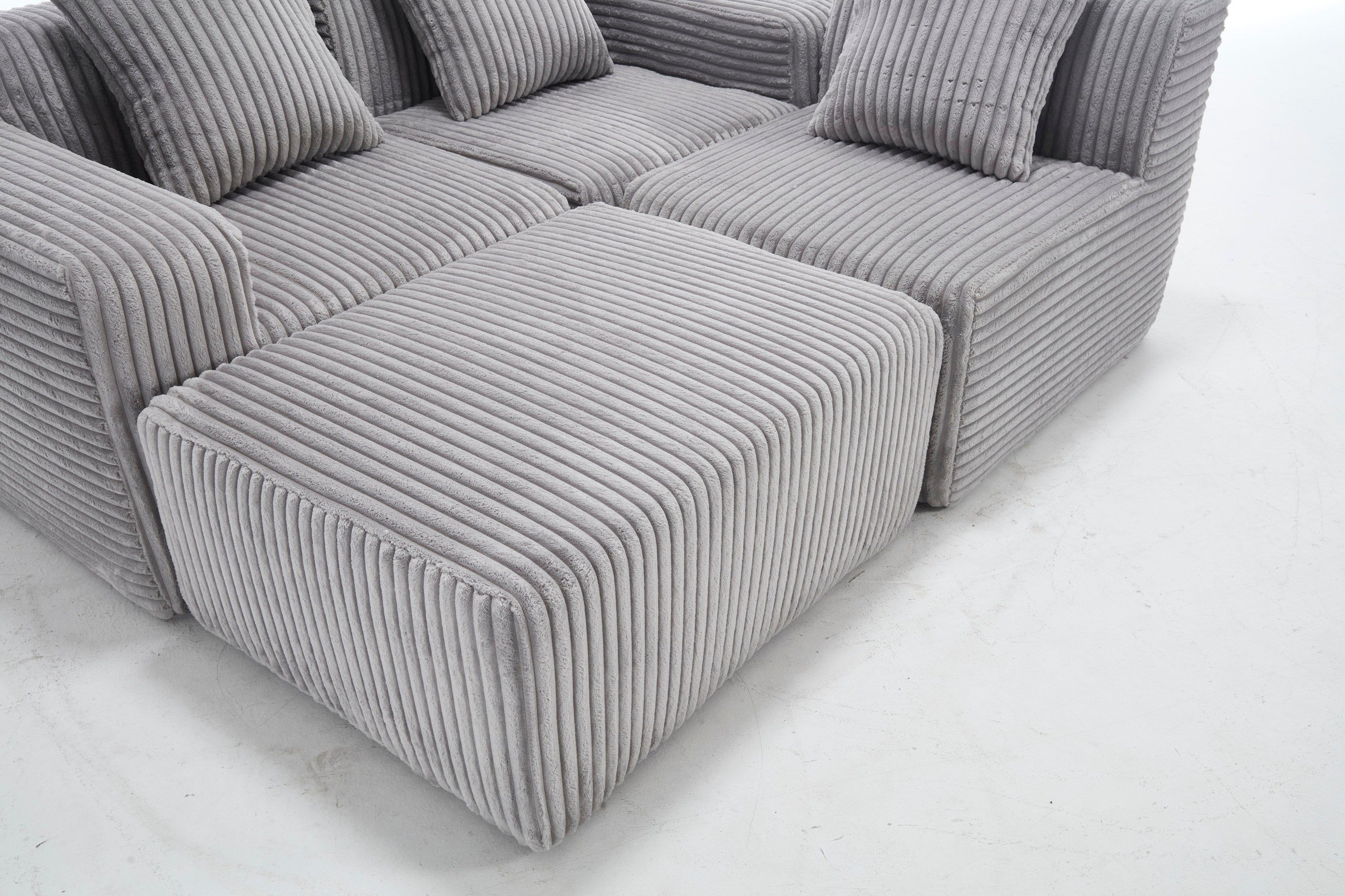 Modern Minimalist Modular Sectional Sofa,  L-Shape Upholstered Cloud Couch with Deep Seats, Right Facing Chaise for Living Room-Light Gray