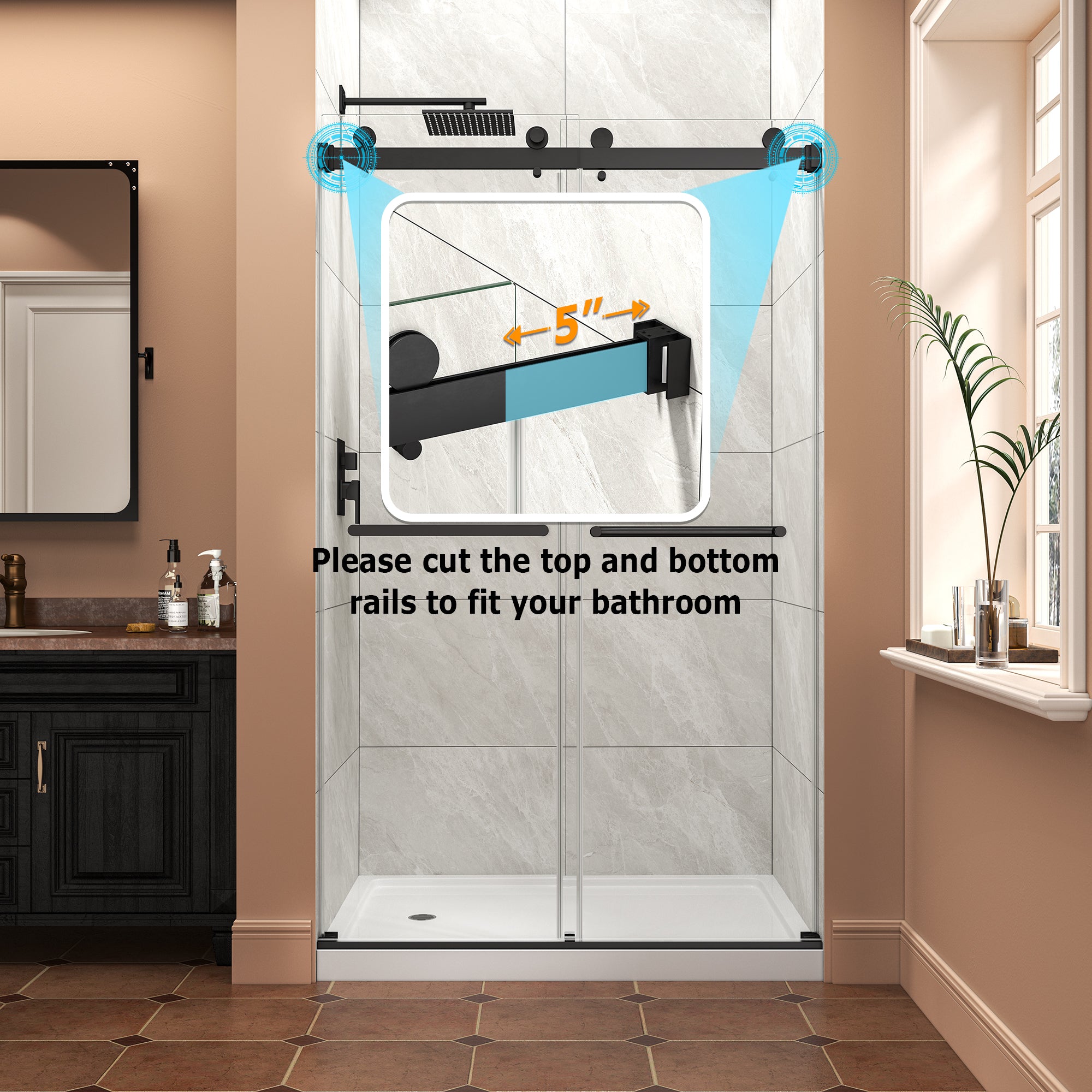 43-48 x 76 in reversible bypass shower door dimension detail