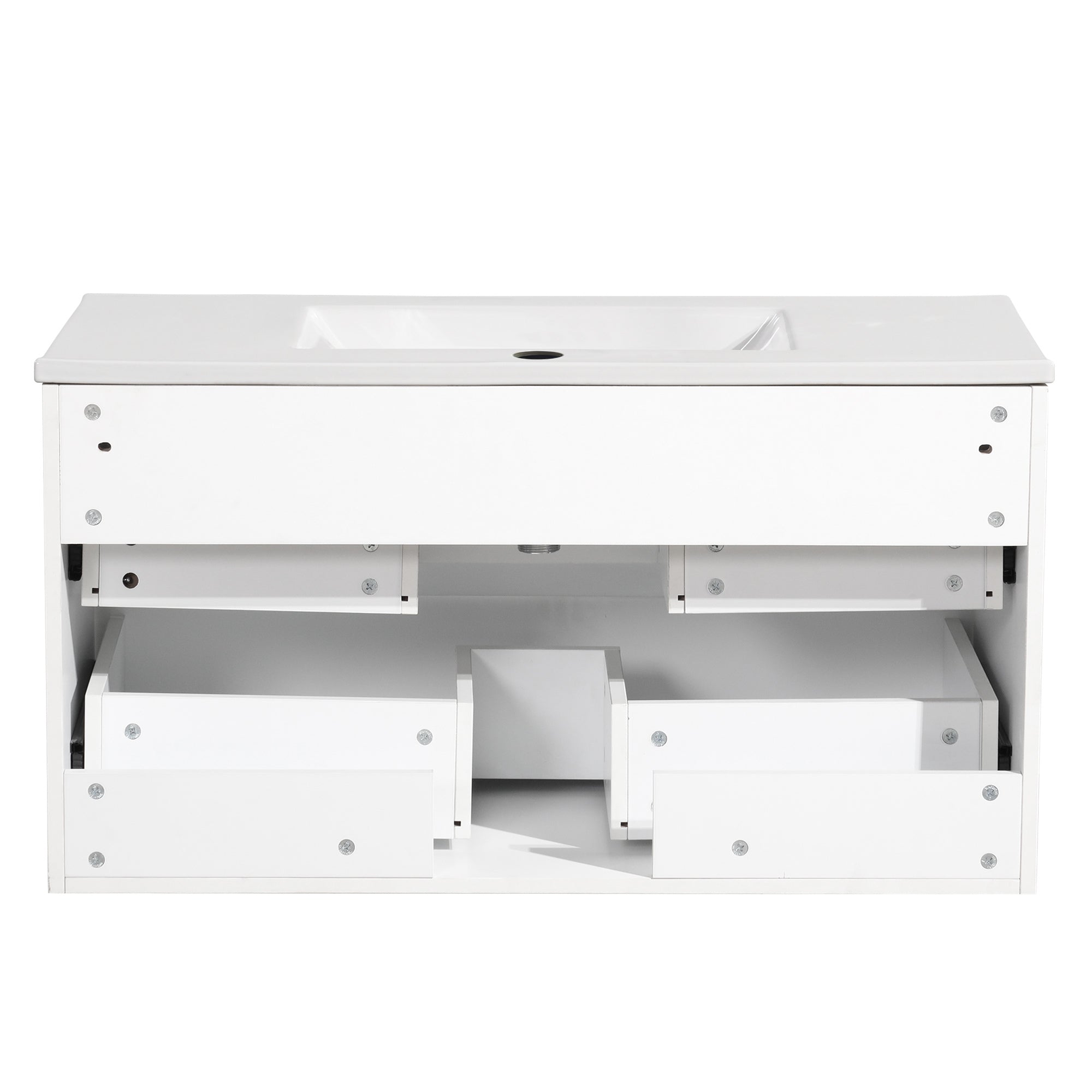 36 Inch Floating Bathroom Vanity with Ceramic Sink Set , Modern Bath Storage Cabinet Vanity with Drawers Wall Mounted Combo for Bathroom, White