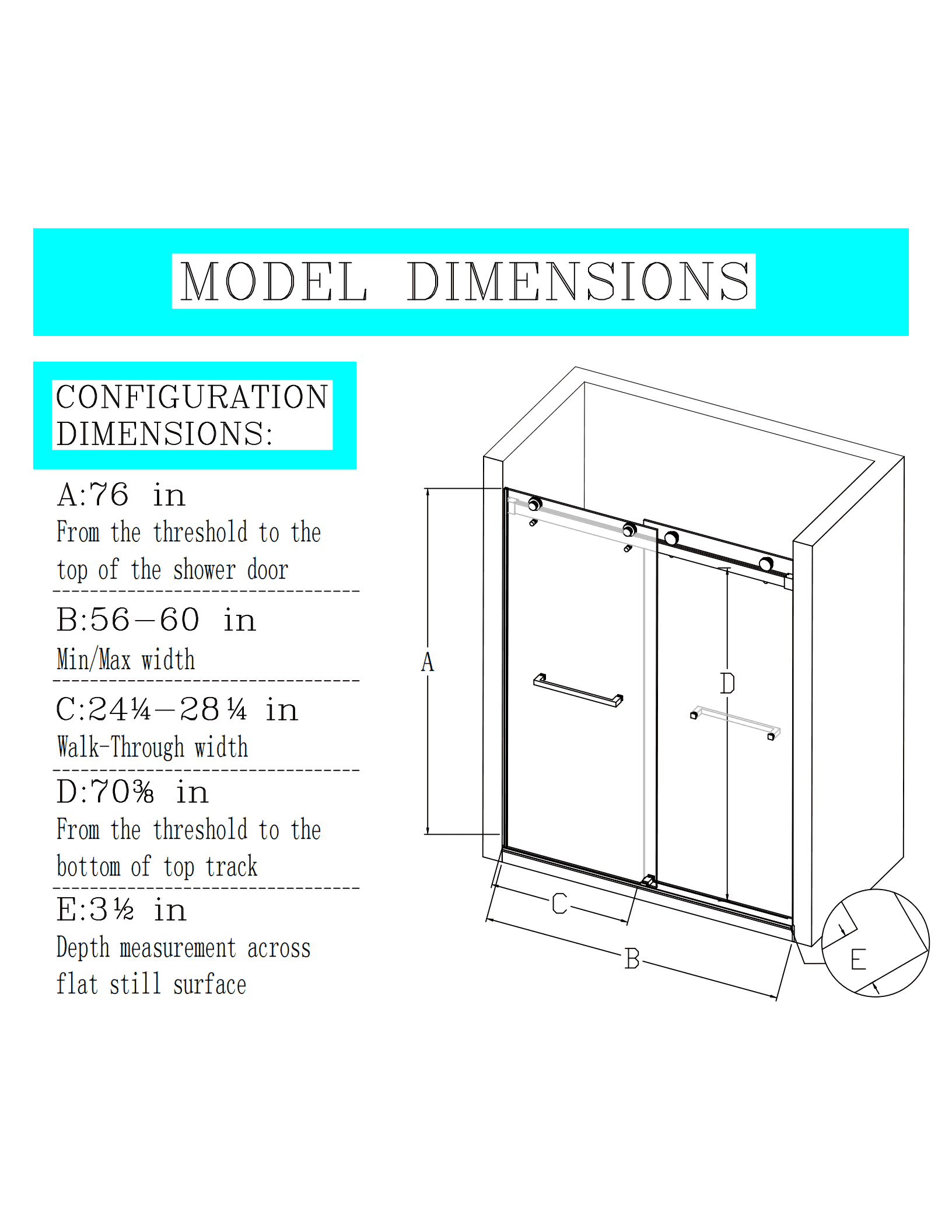 56-60" W x 76"H  Frameless Double Sliding Soft-Close Shower Door in Matte Black,3/8 inches (10mm) Thick SGCC Tempered Glass  Door