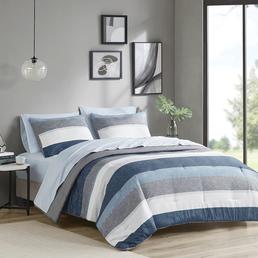Full Stripe Comforter Set with Bed Sheets