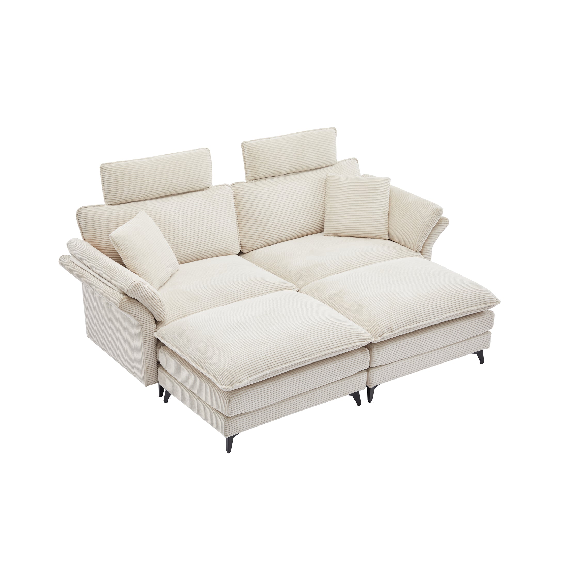 Deep Seat Sectional Sofa, Comfortable Cloud Sofa with Ottomans, loveseat or 4-seater Sofa, 85.8''Modern Corduroy Upholstered Sectional Sofa for Living Room, Apartment, Studio, Office (Beige).