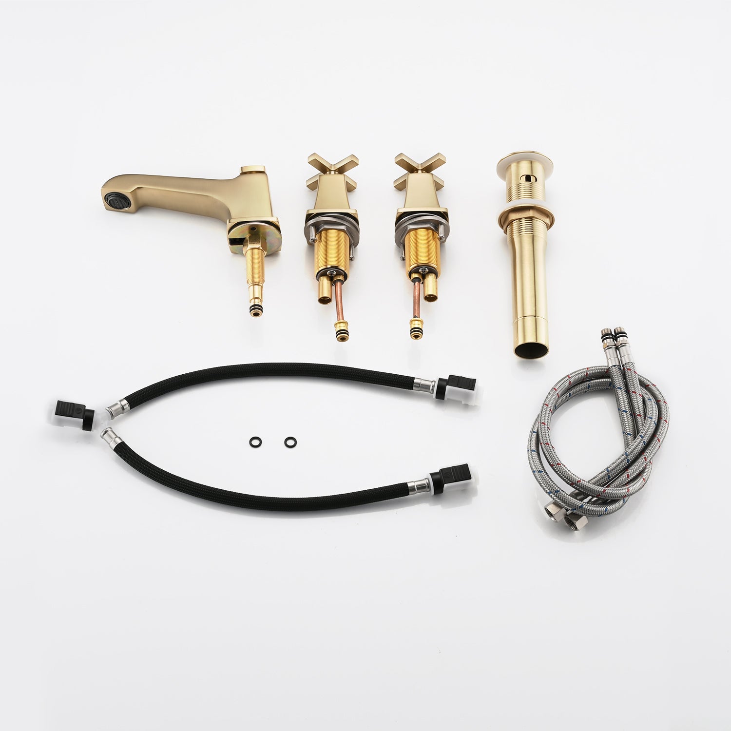 Two Handle Widespread High-arc Bathroom Faucet with Drain Assembly, Brushed Gold