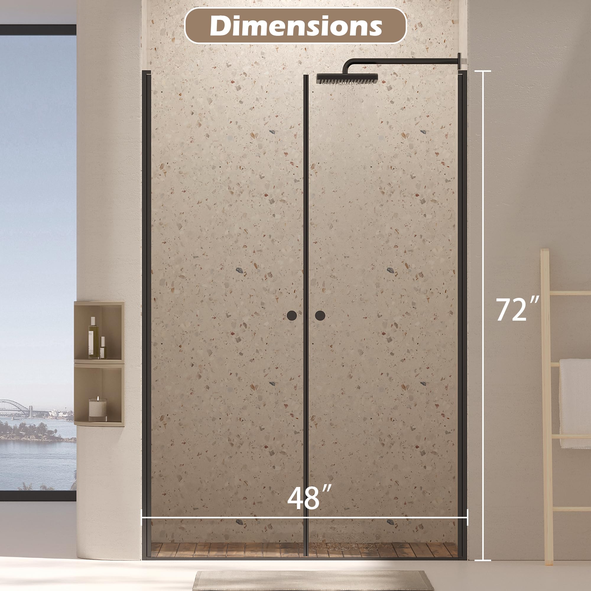 48 x 72 in Frameless Pivot Shower Door - 48 x 72 in / Matte Black view 3