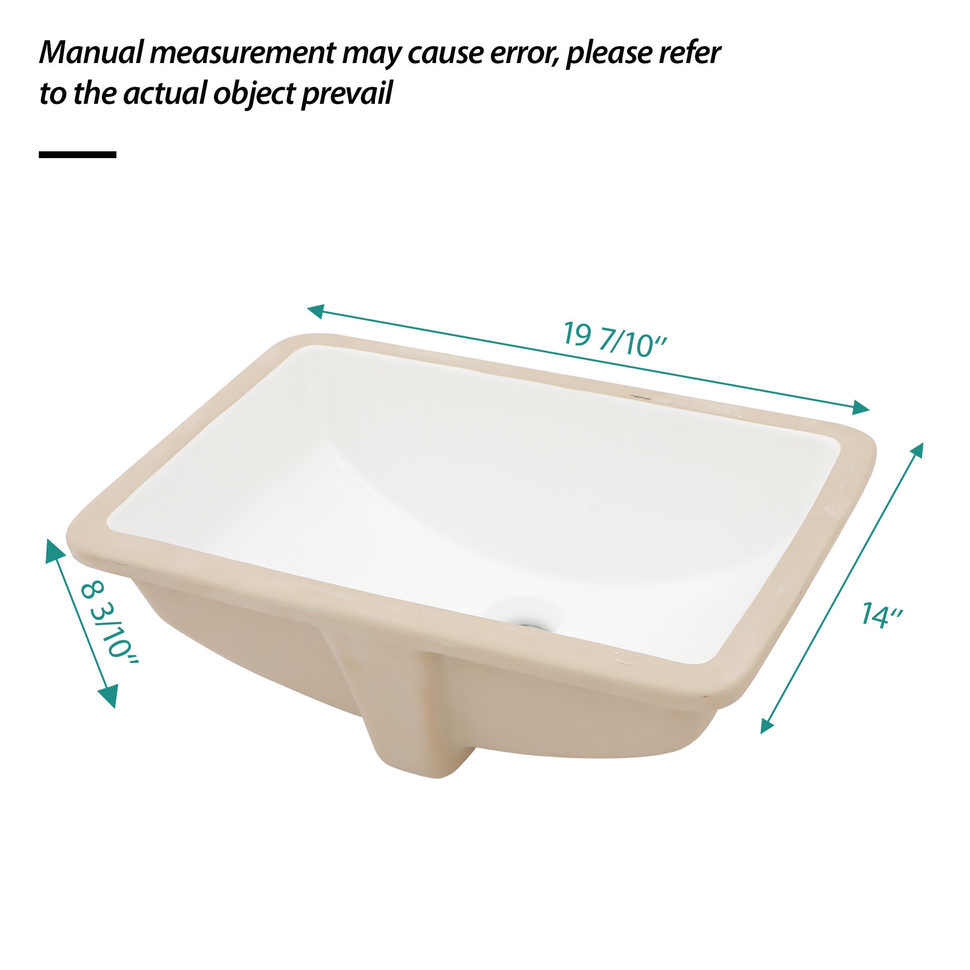 19.7"x14" White Ceramic Rectangular Undermount Bathroom Sink with Overflow