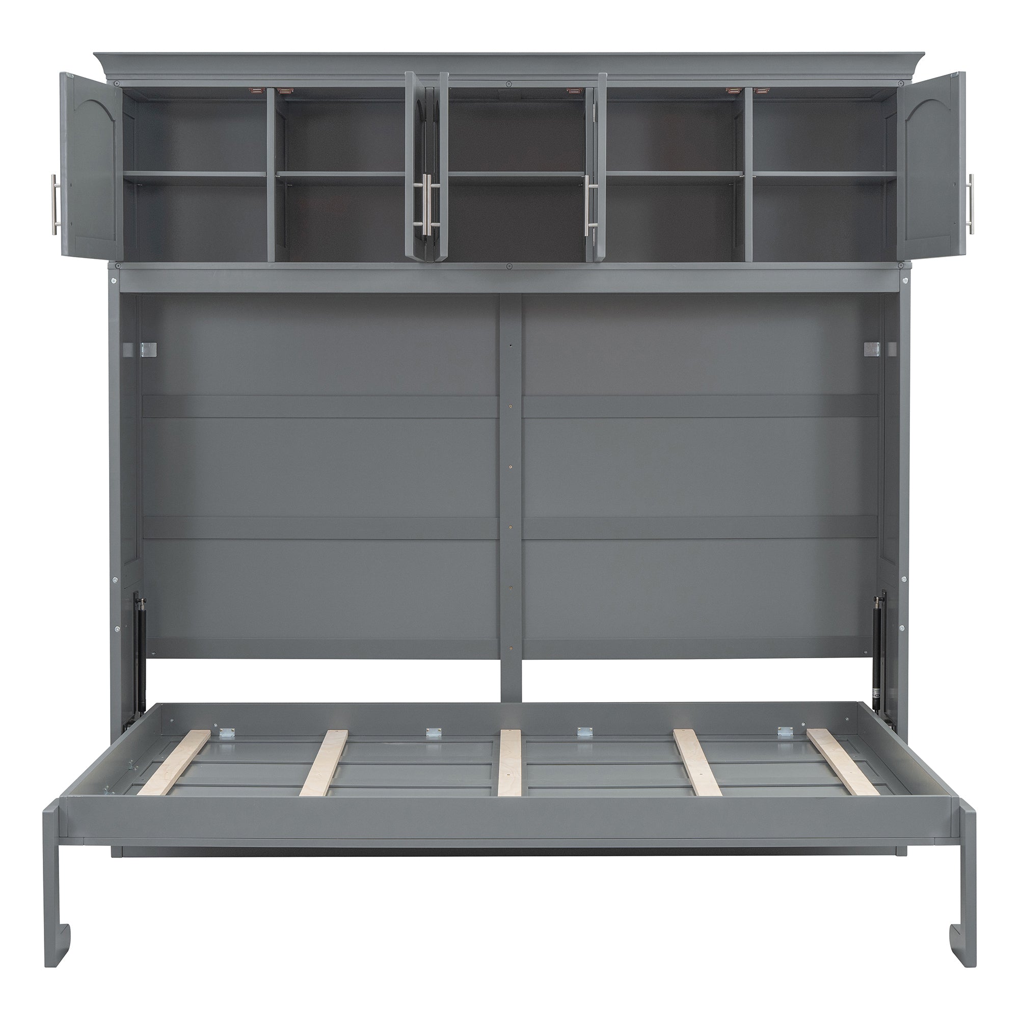 Queen Size Murphy Bed Wall Bed with Top Cabinets,Gray