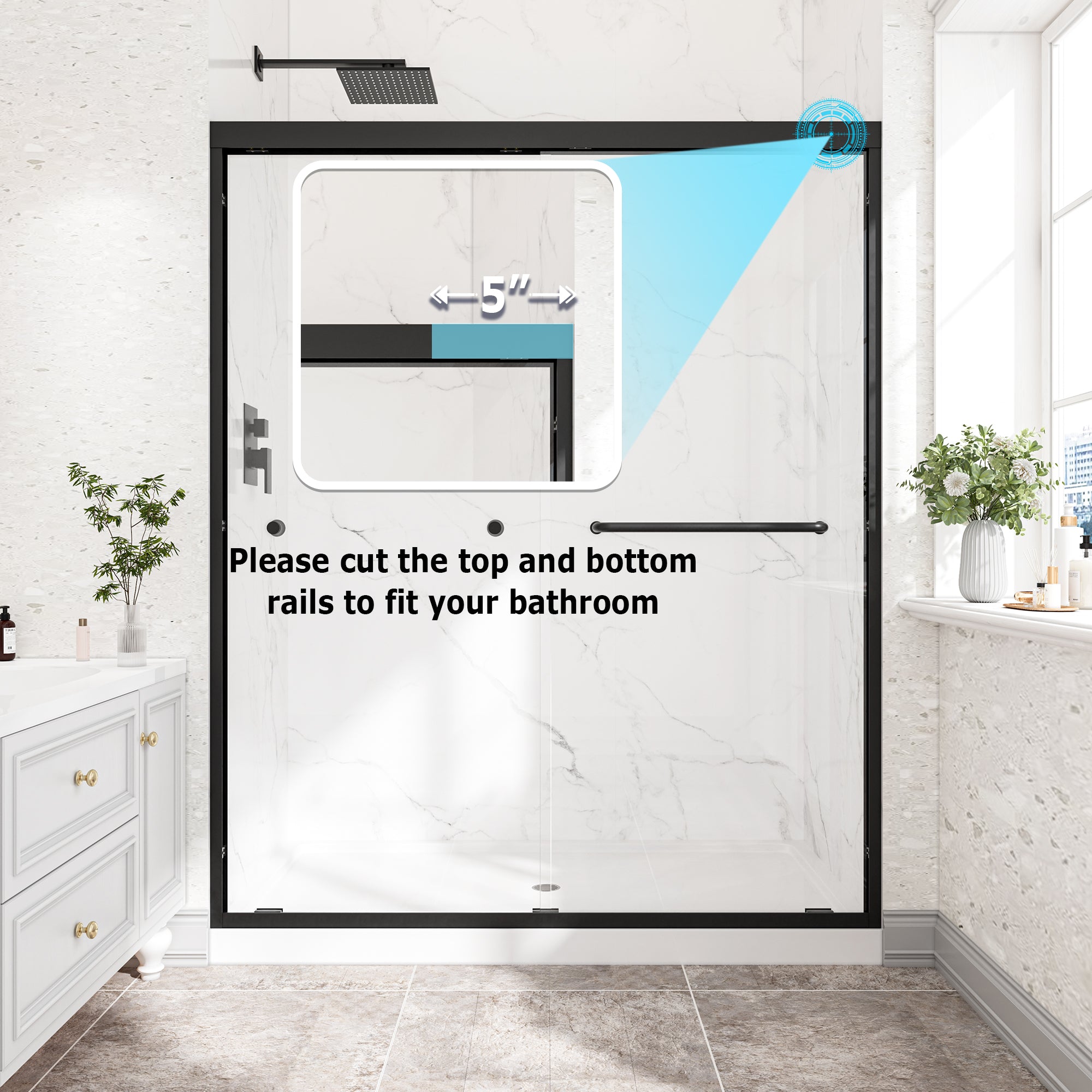 55-60 x 72 in reversible bypass shower door dimension detail