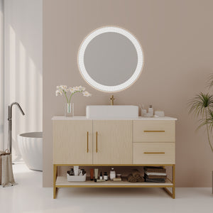 47.2 inch modern bathroom vanity with gold accent and ceramic vessel sink, front view