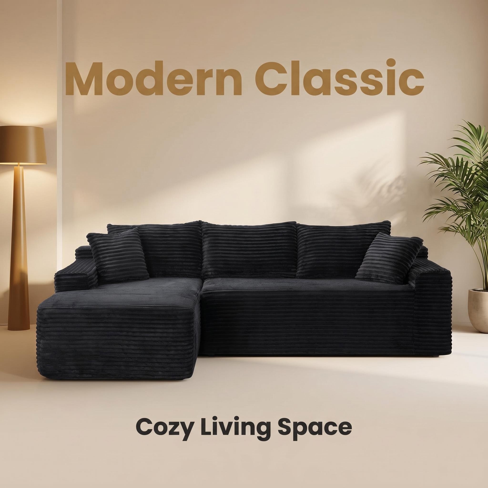 Cloud sectional sofa deep seat upholstered corner couch, side view