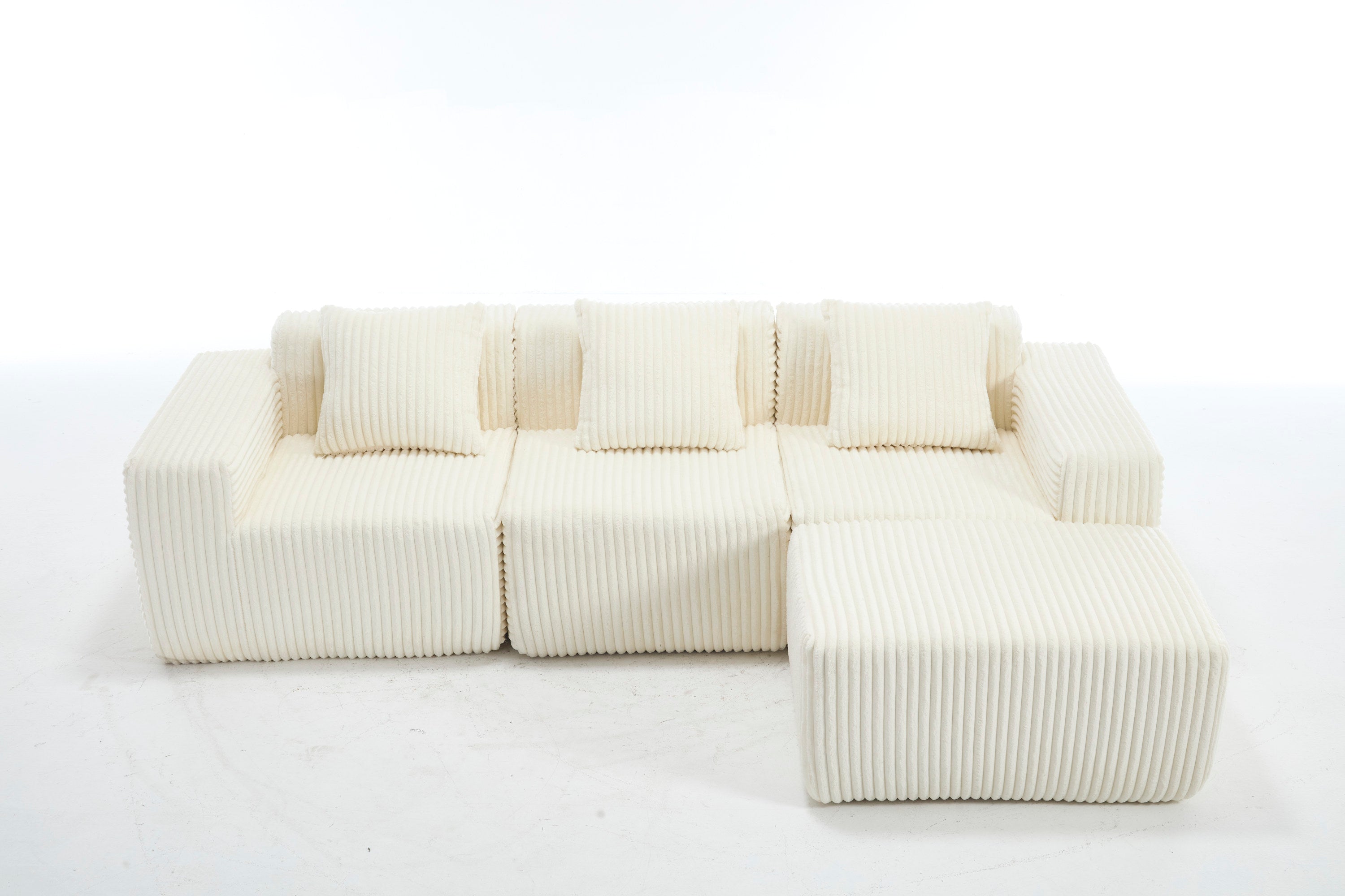 Modern Minimalist Modular Sectional Sofa,  L-Shape Upholstered Cloud Couch with Deep Seats, Right Facing Chaise for Living Room-White