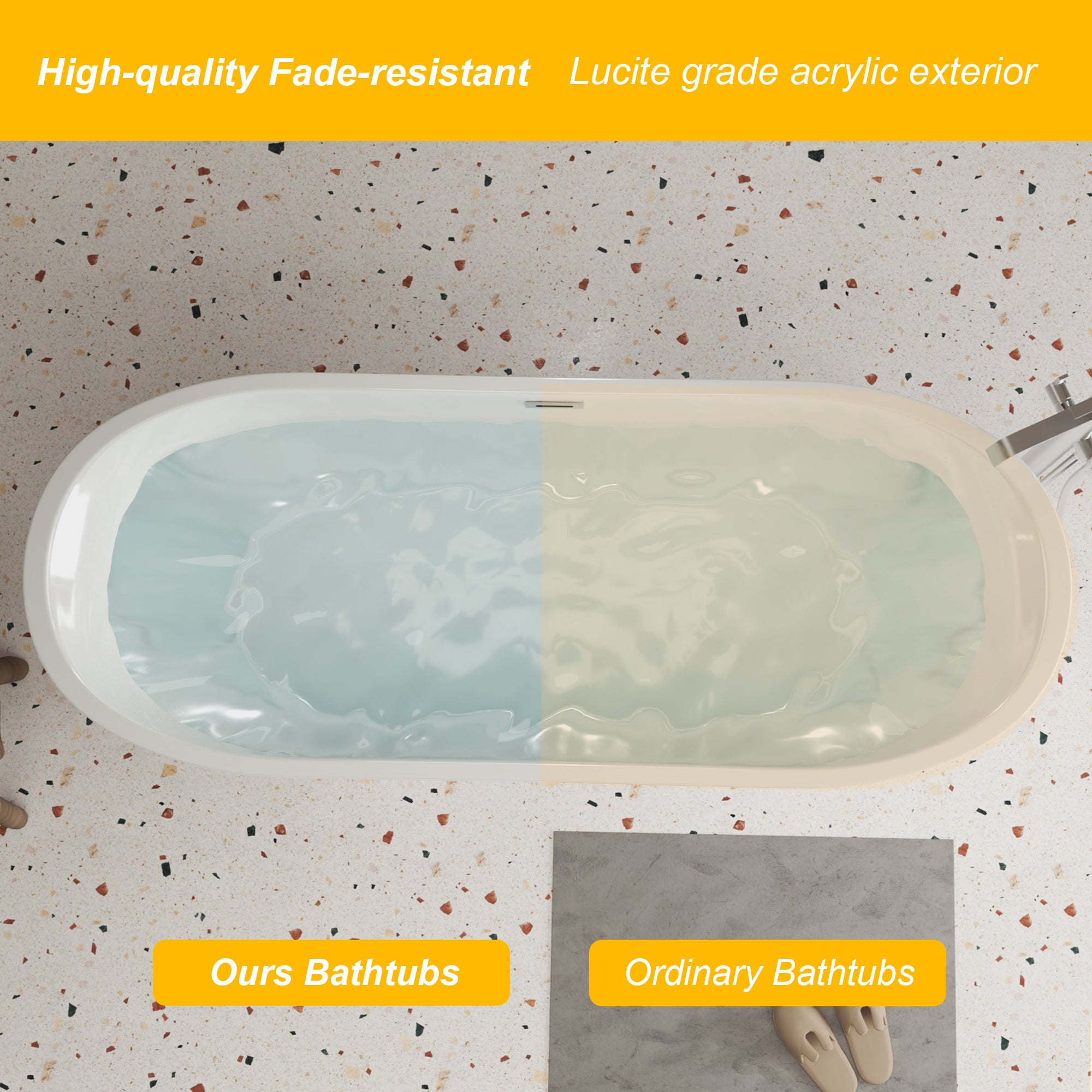 59 inch gloss white acrylic freestanding bathtub with chrome overflow, interior view