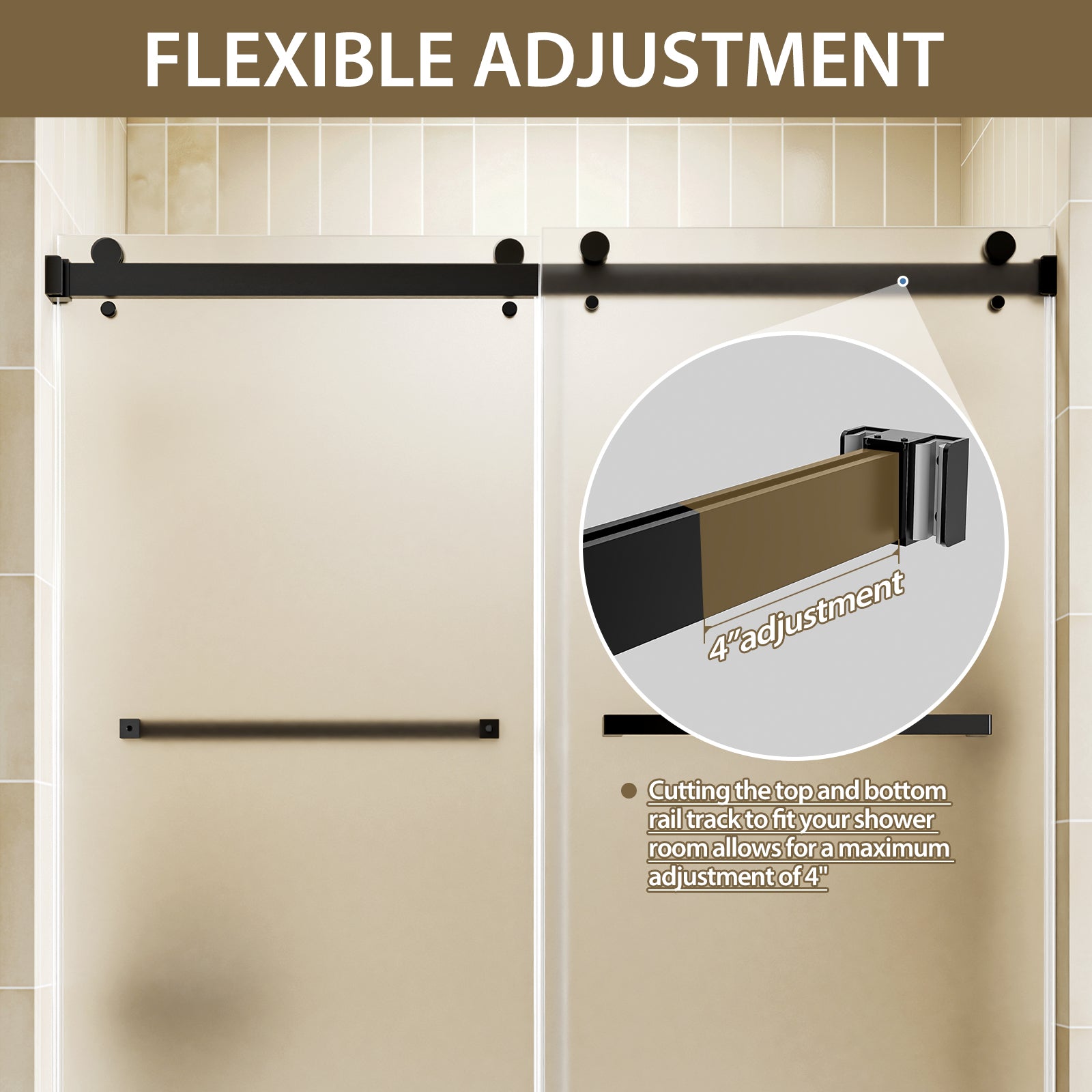 56-60 x 60 in Frosted Frameless Double Sliding Shower Door - 56-60 x 60 in / Frosted Glass / Matte Black view 4