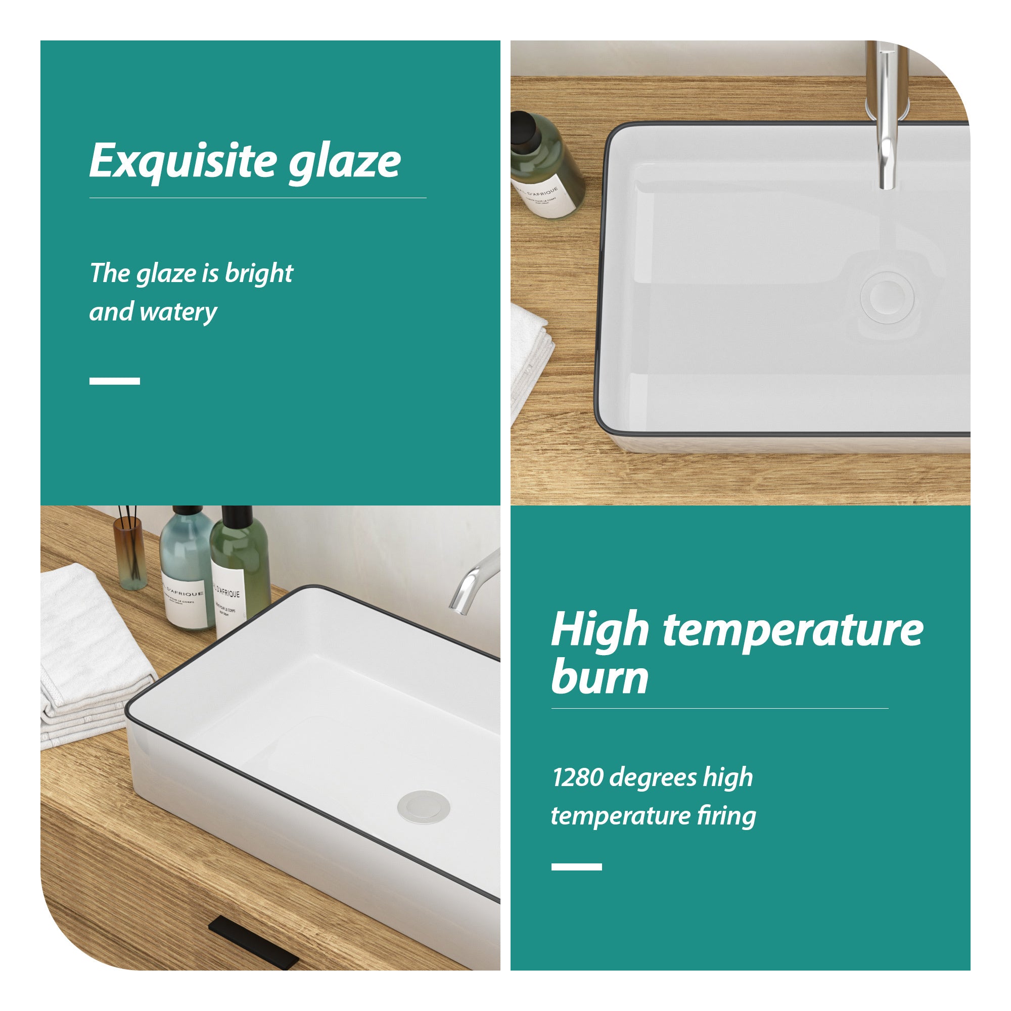 24x14 Inch White Ceramic Rectangular Vessel Bathroom Sink