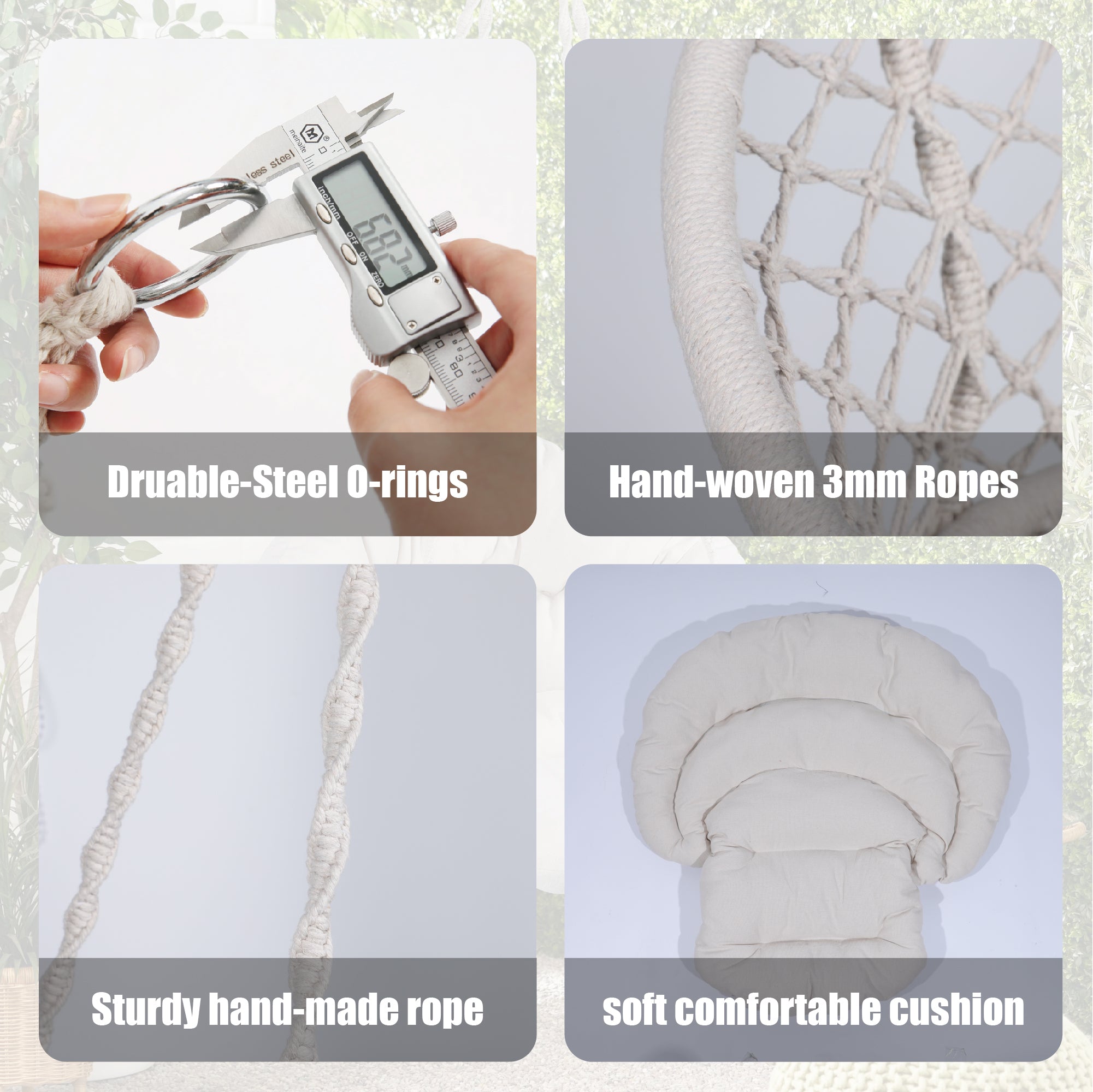 Hammock Chair Macrame Swing Max 330 Lbs Hanging Cotton Rope Hammock Swing Chair for Indoor and Outdoor with Cushion